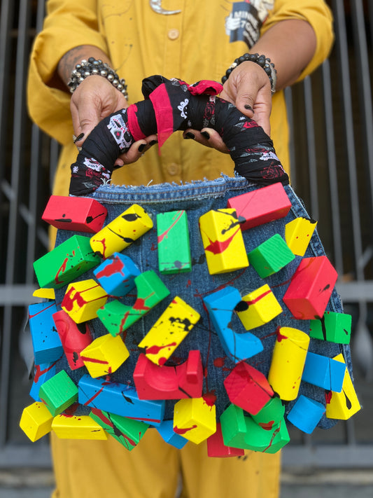 Not So Basic Funky Colored Block Grunge Denim Bag