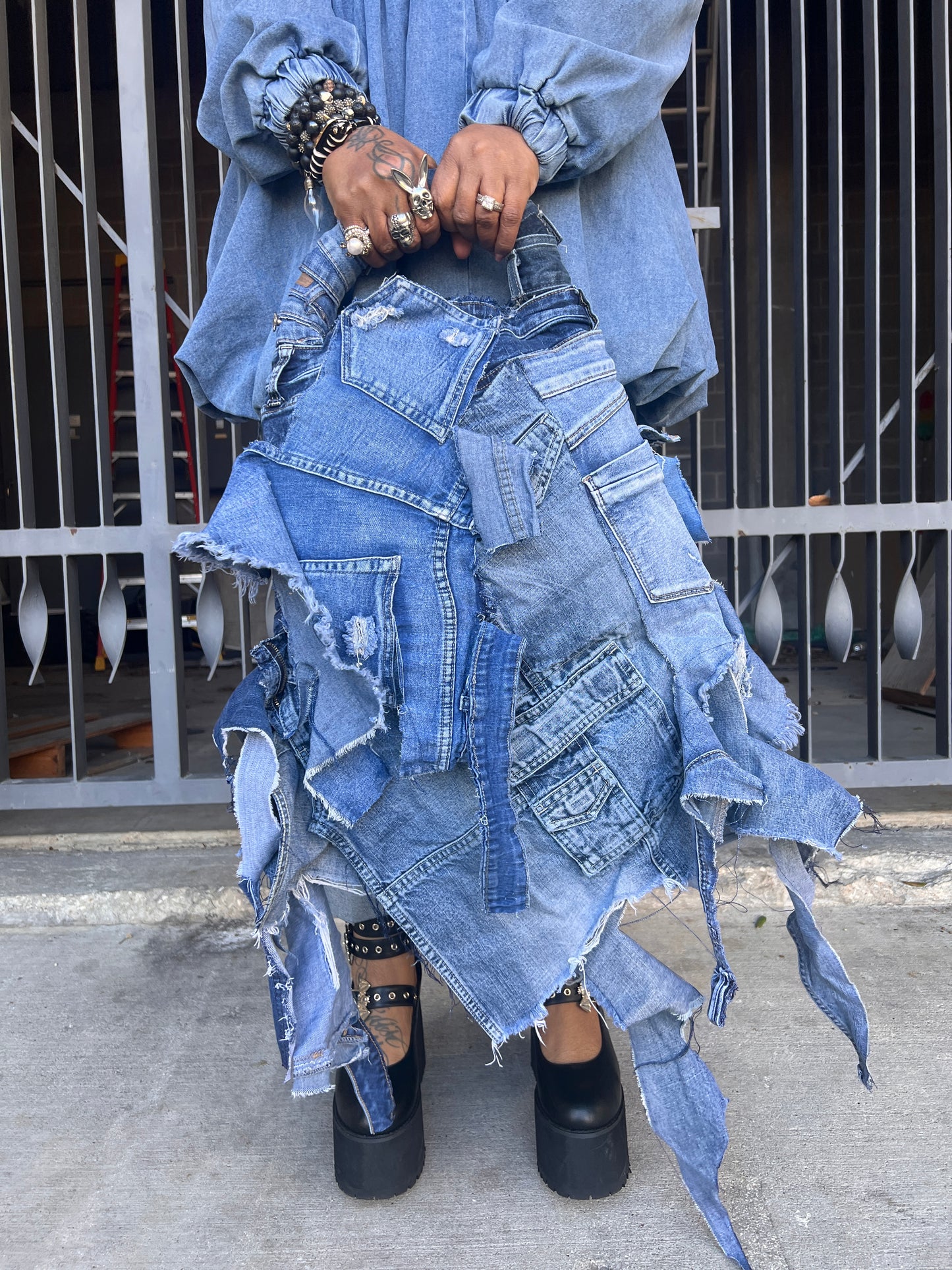 Big Ole Unique Ugly Denim Grunge Funky Stuff And Go Bag