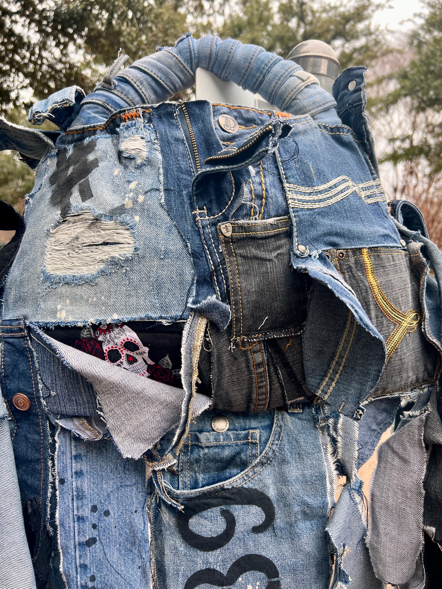 Funky Style Ugly Grunge Skull Denim Bag