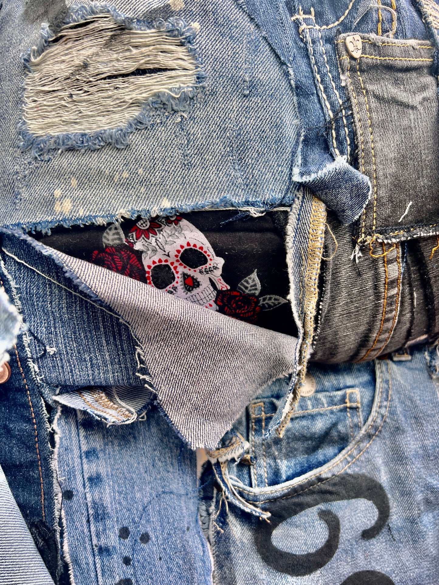 Funky Style Ugly Grunge Skull Denim Bag