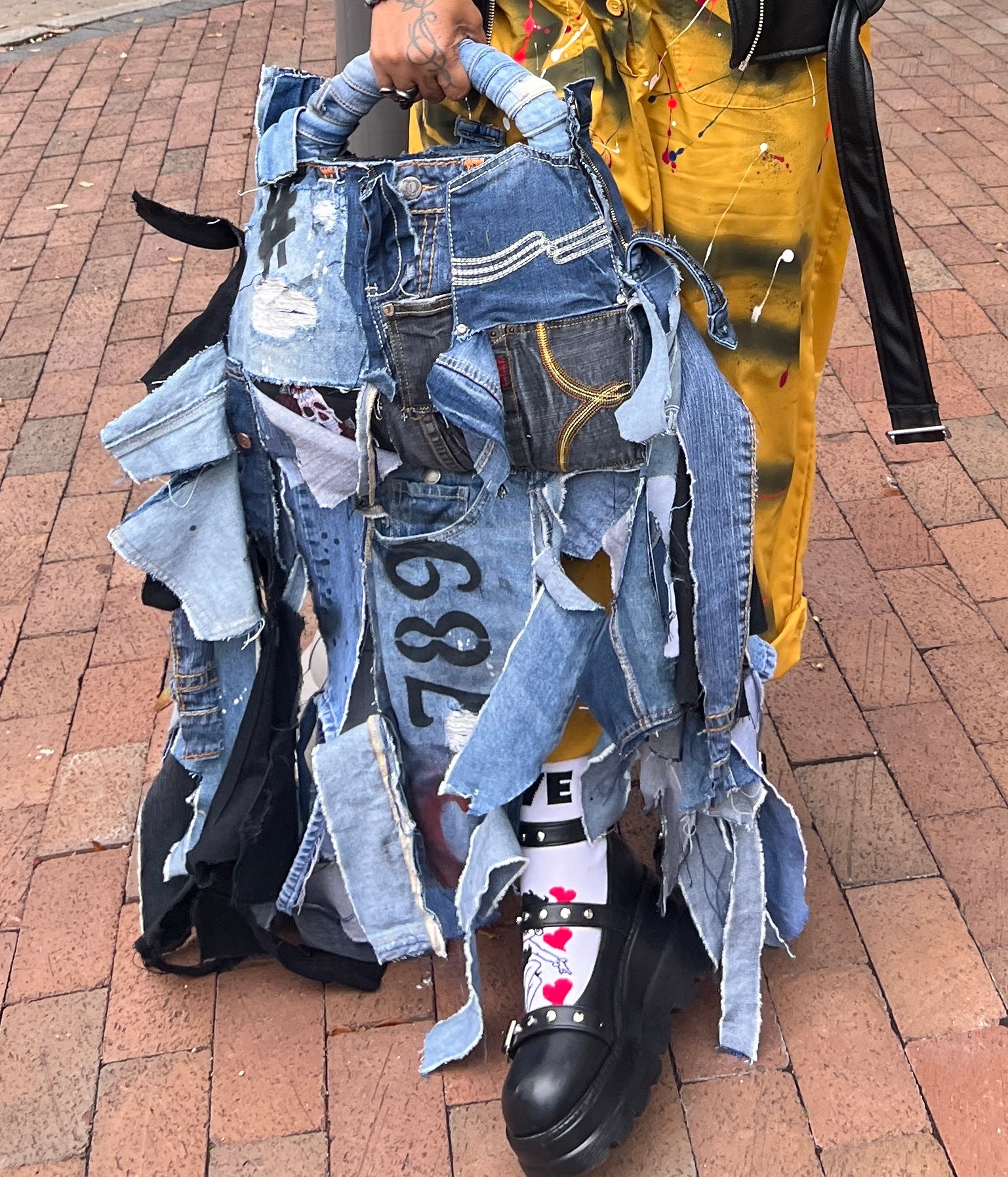Funky Style Ugly Grunge Skull Denim Bag