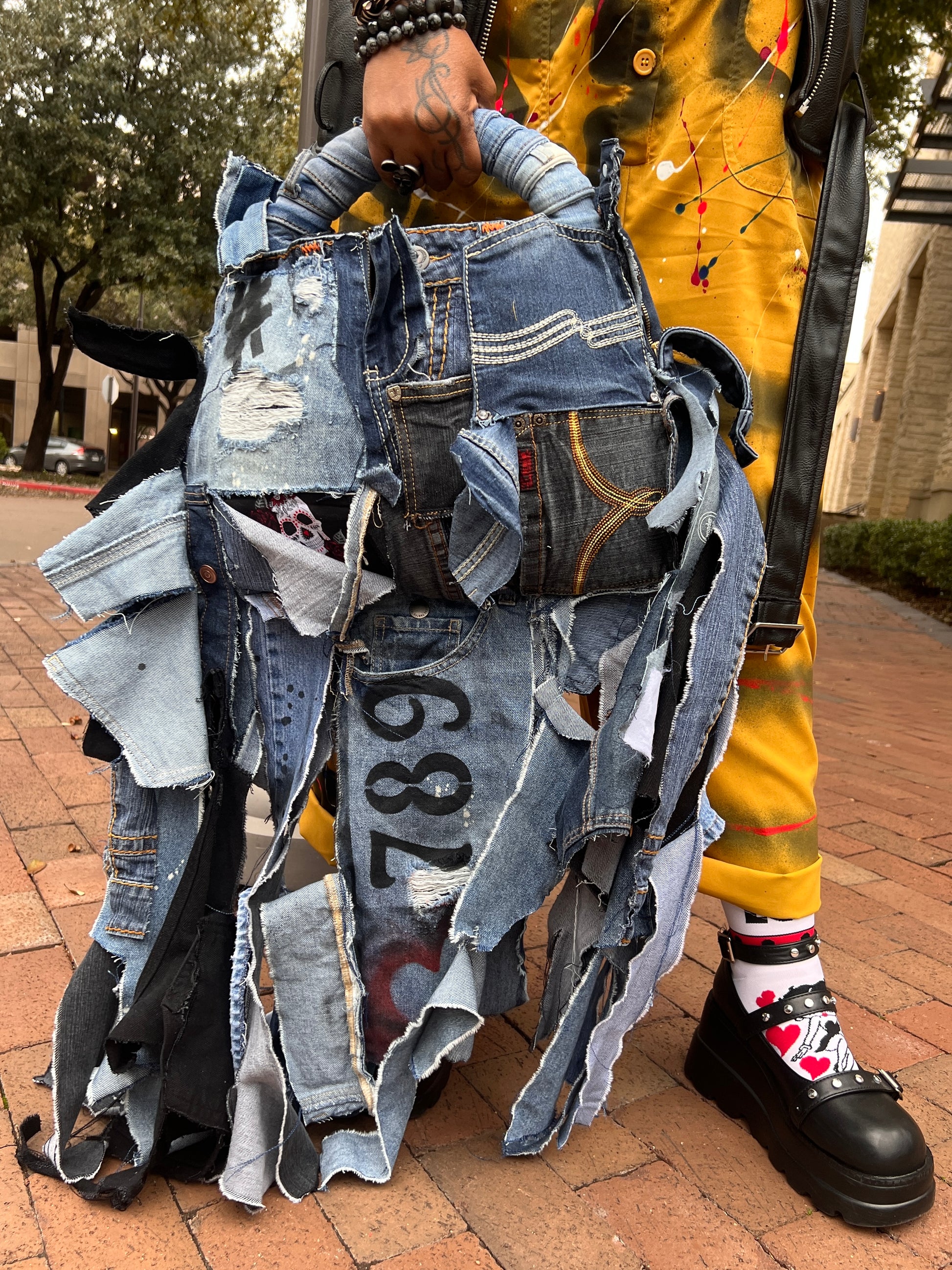 Funky Style Ugly Grunge Skull Denim Bag