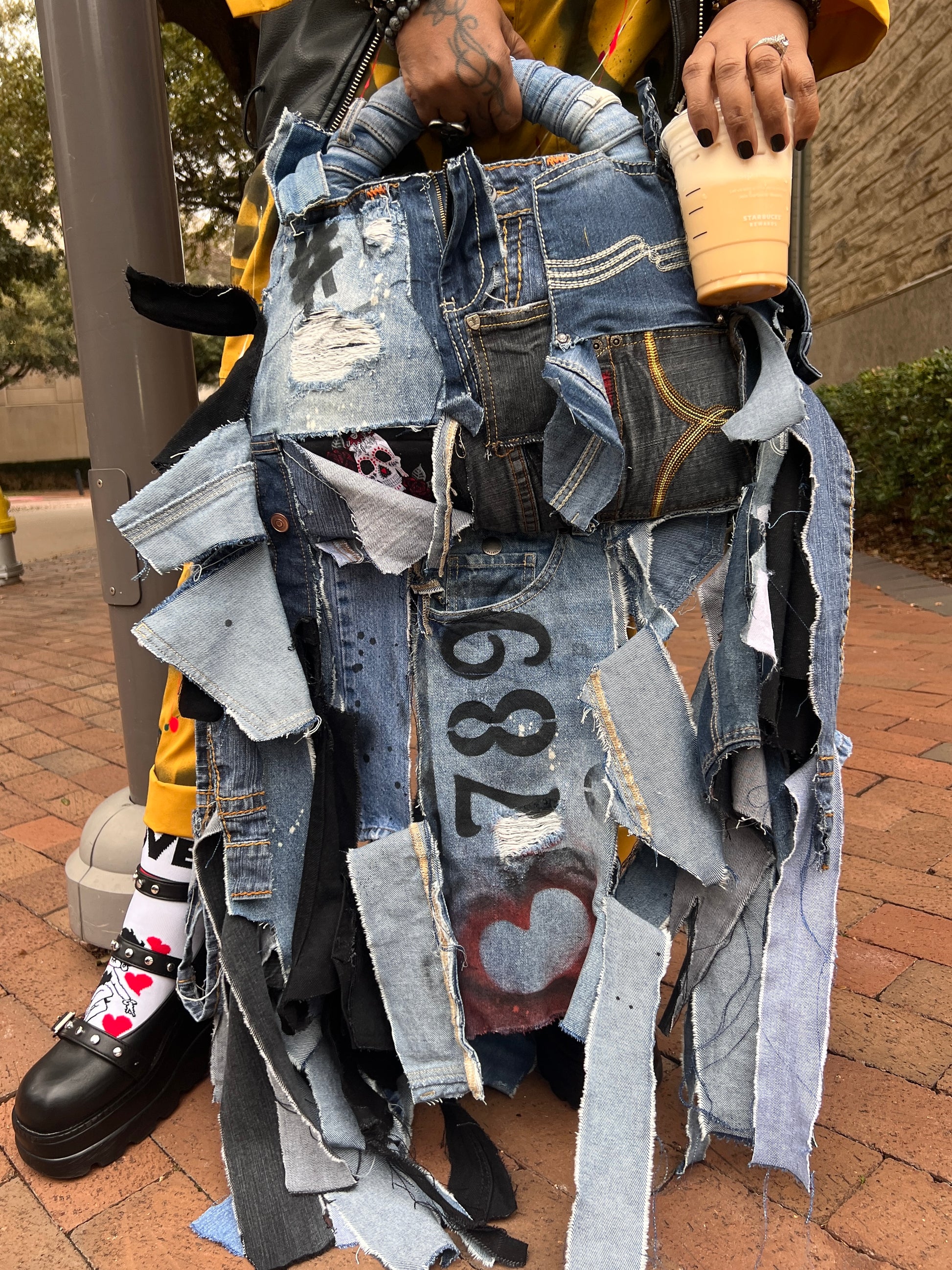 Funky Style Ugly Grunge Skull Denim Bag