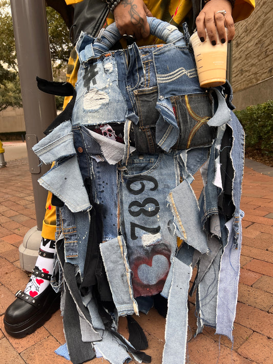 Funky Style Ugly Grunge Skull Denim Bag