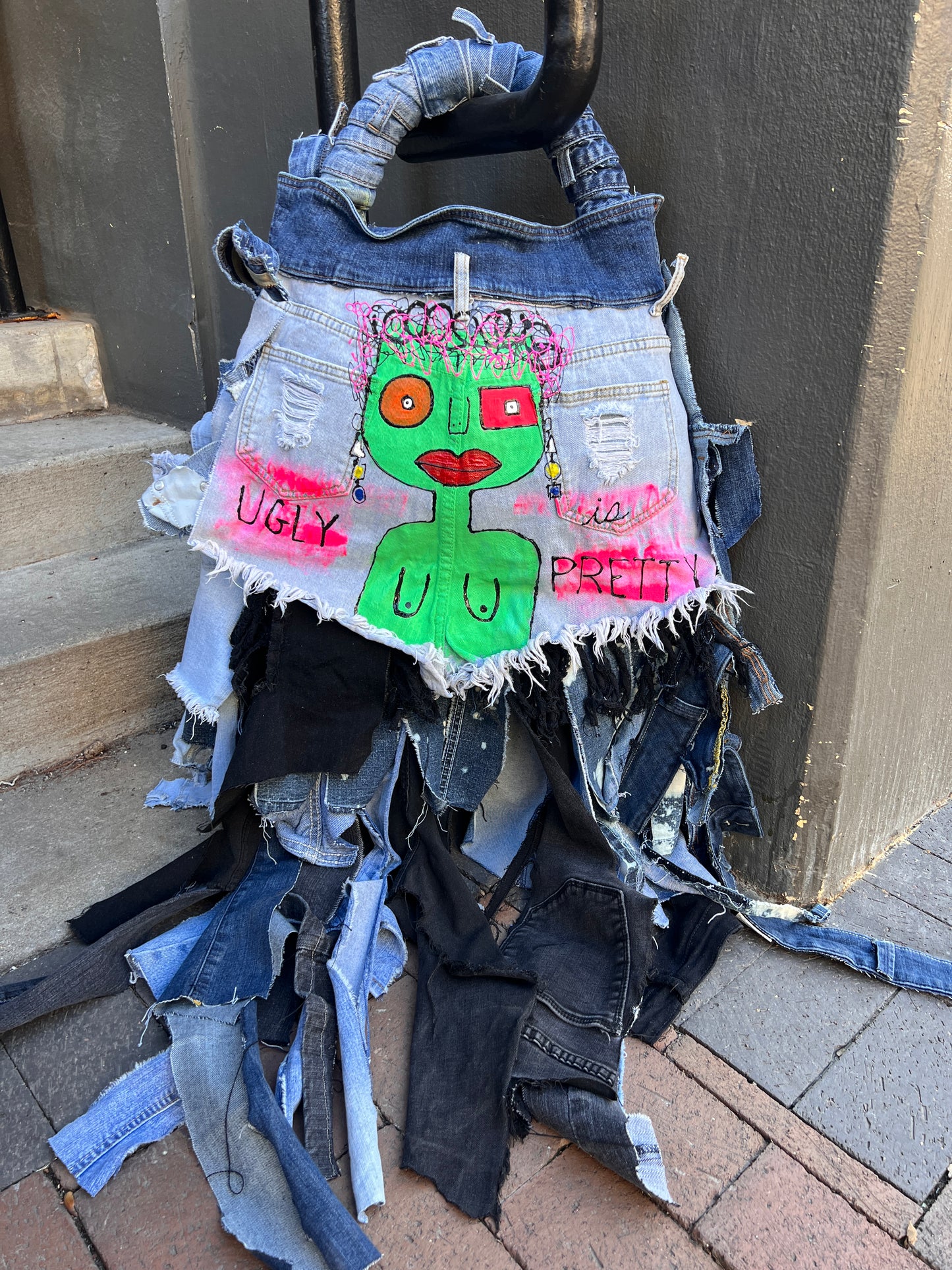 Ugly Is Pretty Denim Tote Bag: Anti-Bullying Statement Art #1