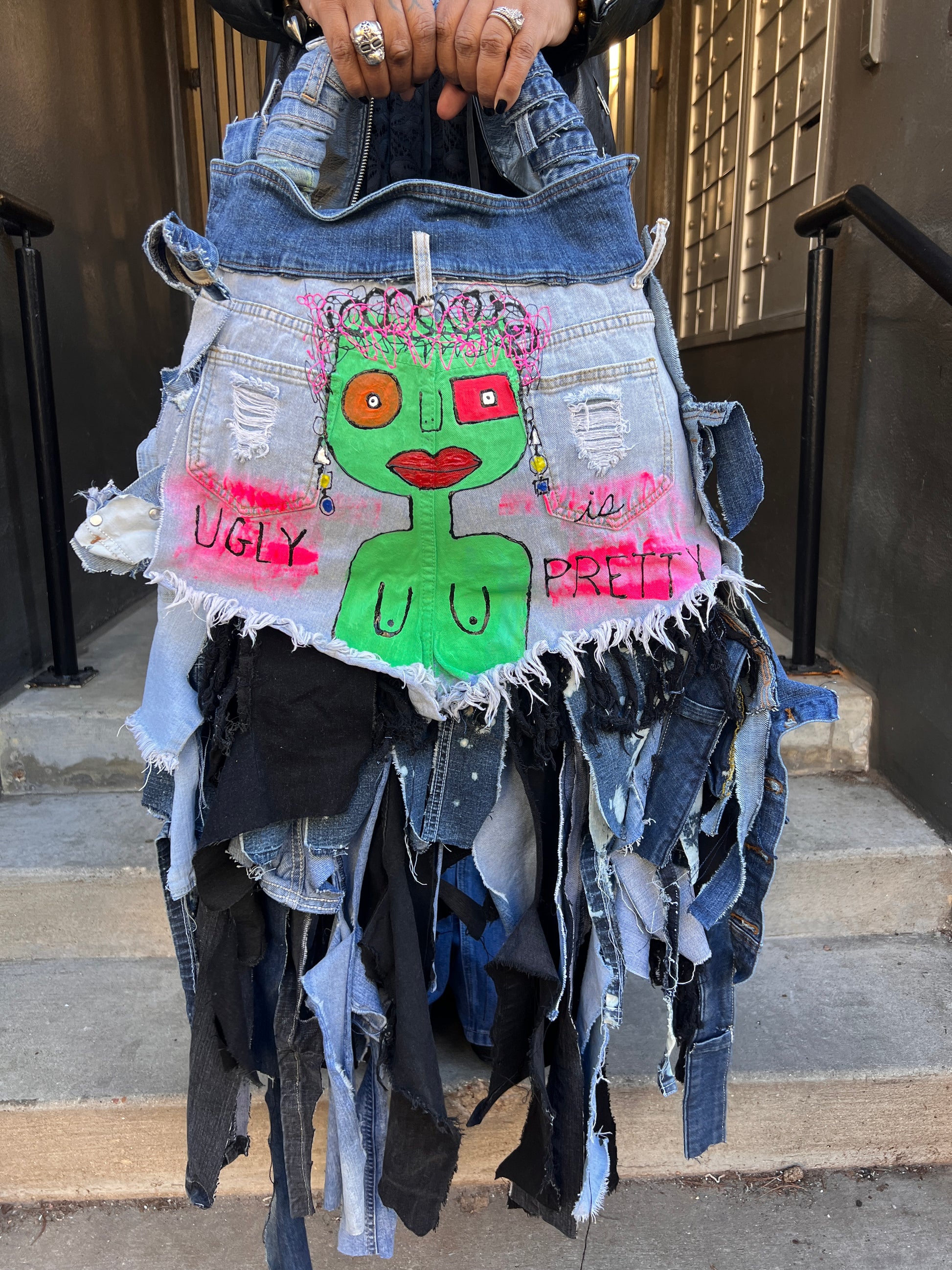 Ugly Is Pretty Denim Tote Bag: Anti-Bullying Statement Art #1