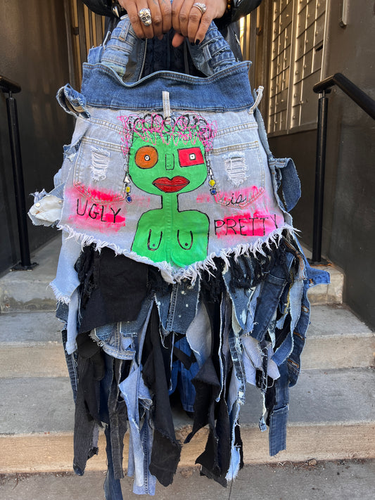 Ugly Is Pretty Denim Tote Bag: Anti-Bullying Statement Art #1