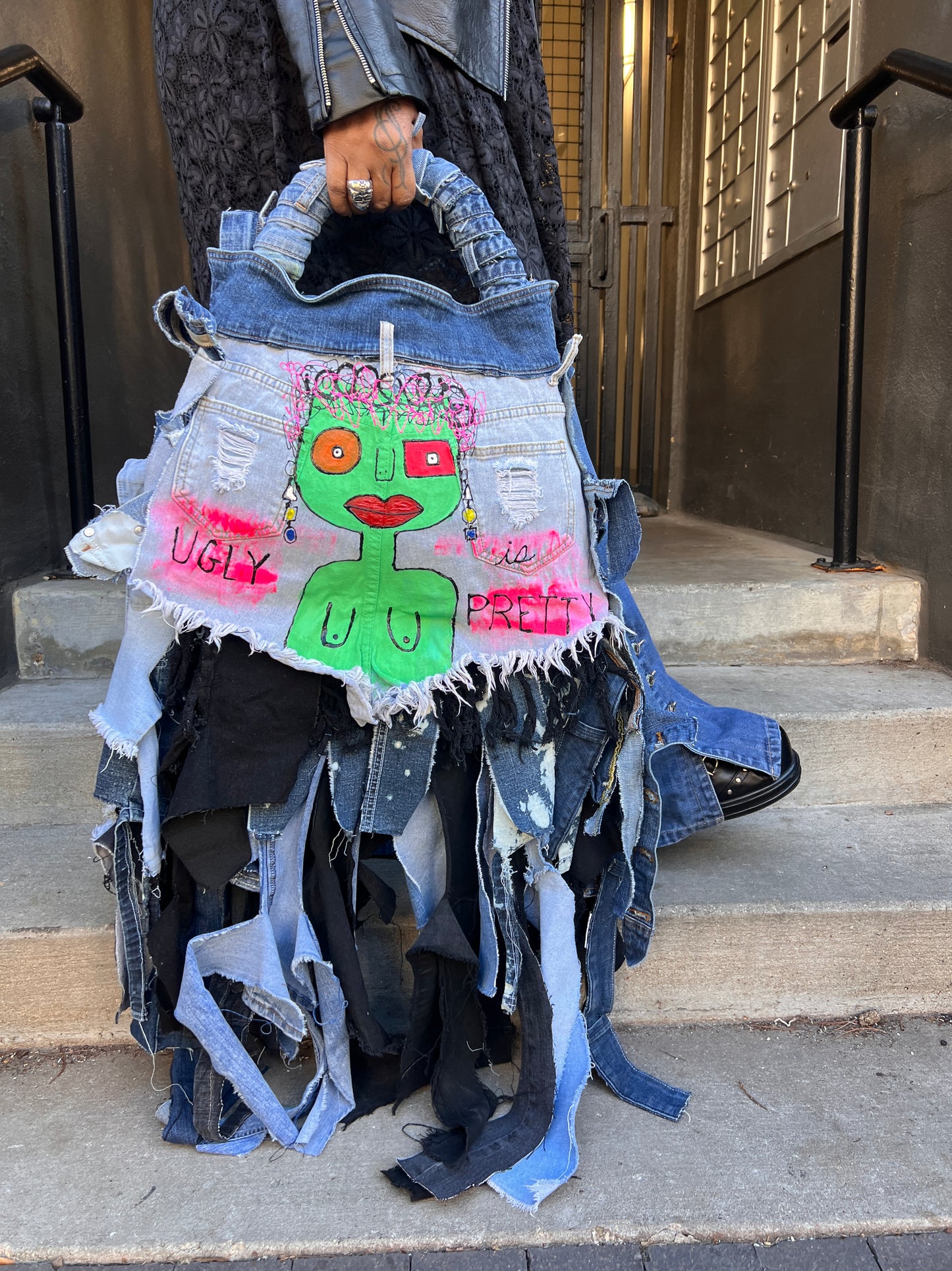 Ugly Is Pretty Denim Tote Bag: Anti-Bullying Statement Art #1