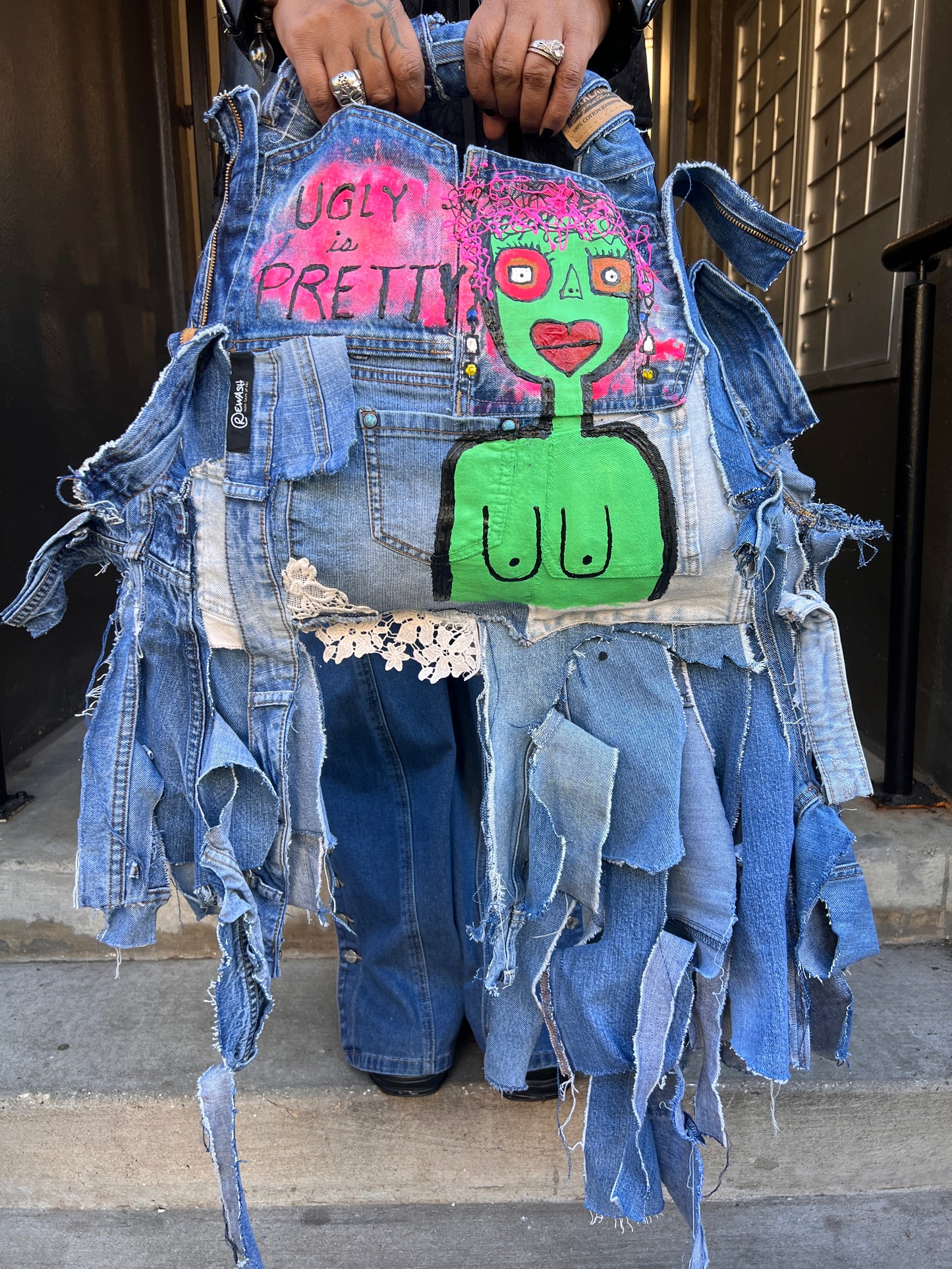 Ugly is Pretty Denim Tote Bag: Anti-Bullying Statement Art #2