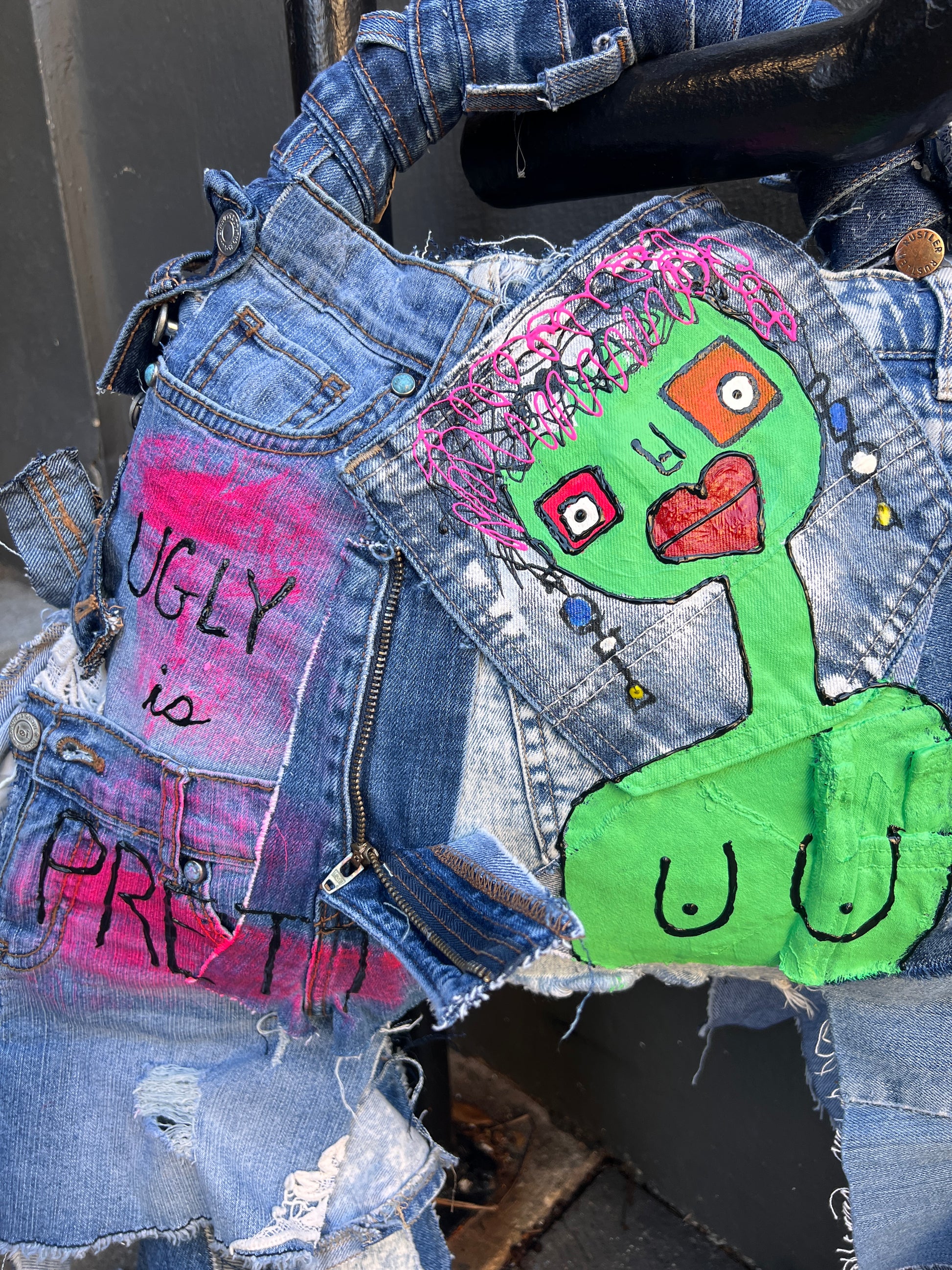 Ugly is Pretty Denim Tote Bag: Anti-Bullying Statement Art #3