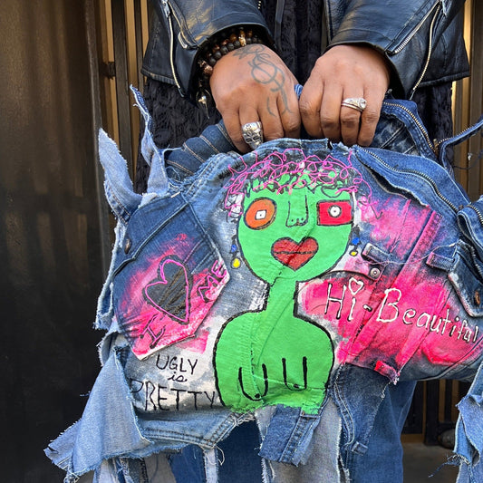 Ugly is Pretty Denim Tote Bag: Anti-Bullying Statement Art #4
