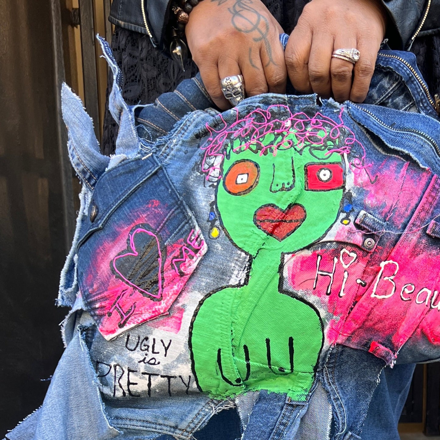Ugly is Pretty Denim Tote Bag: Anti-Bullying Statement Art #4