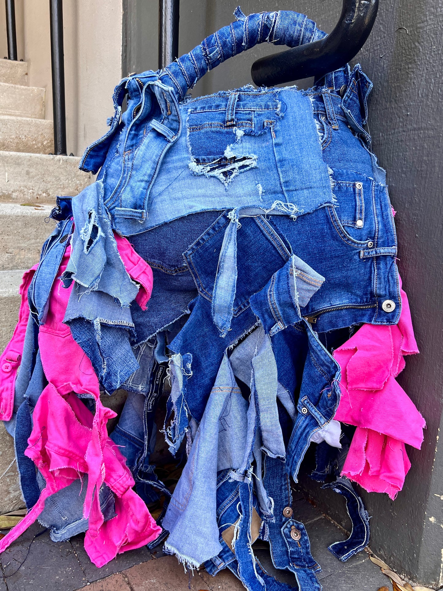 Ugly Pink Denim Grunge Bag Upcycled OddityUgly Pink Denim Grunge Bag Upcycled Oddity