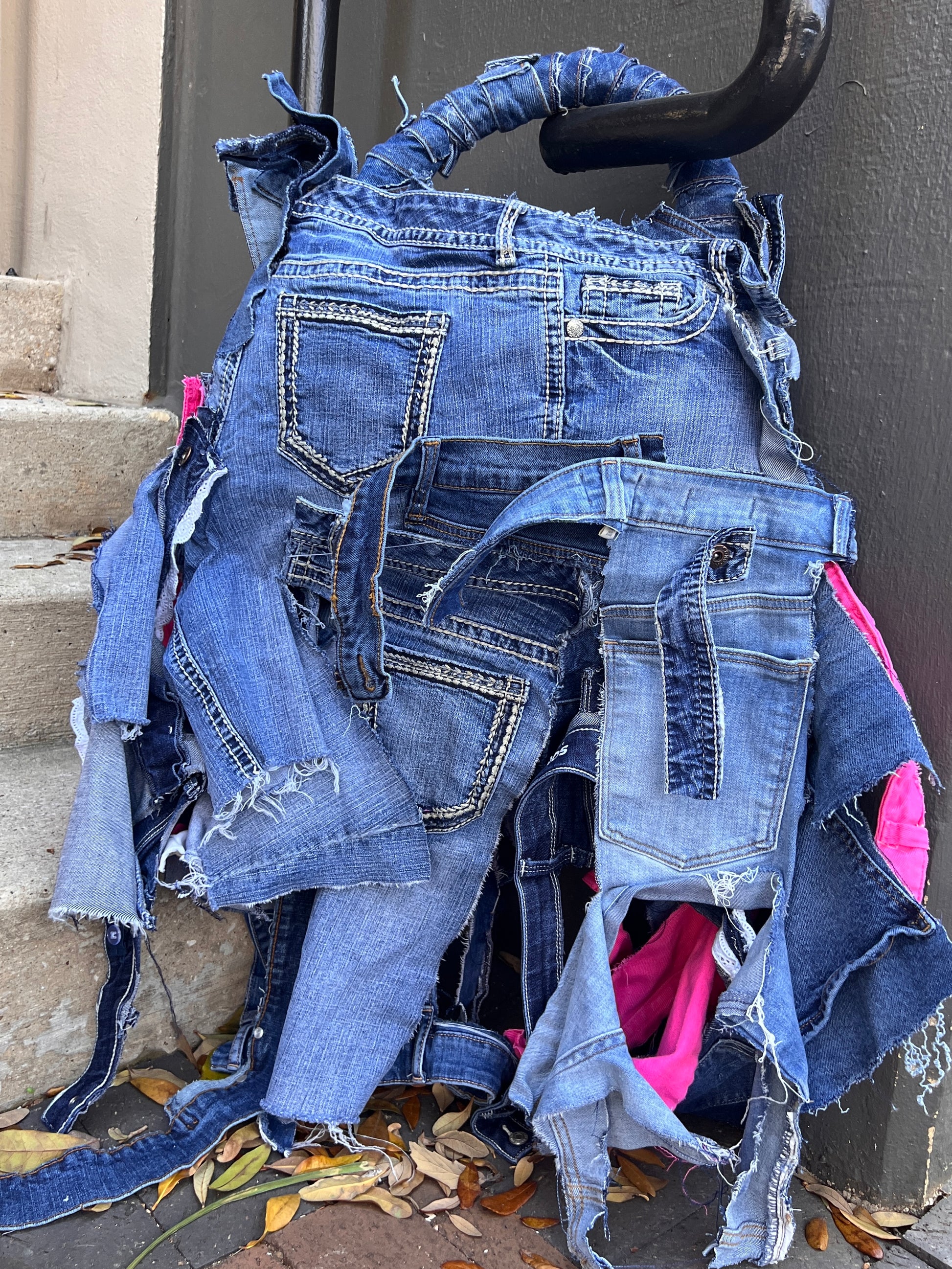Ugly Pink Denim Grunge Bag Upcycled Oddity