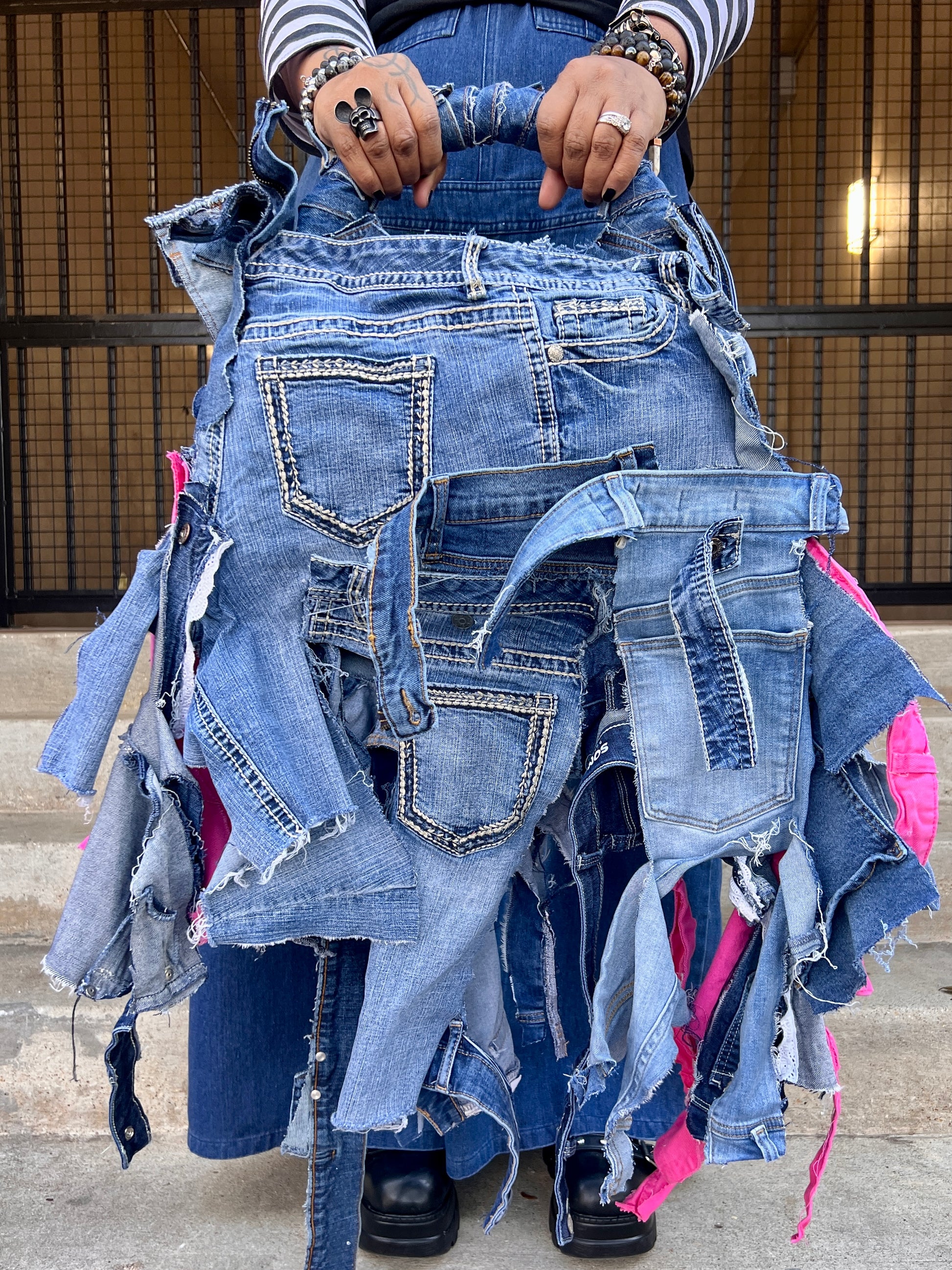 Ugly Pink Denim Grunge Bag Upcycled Oddity
