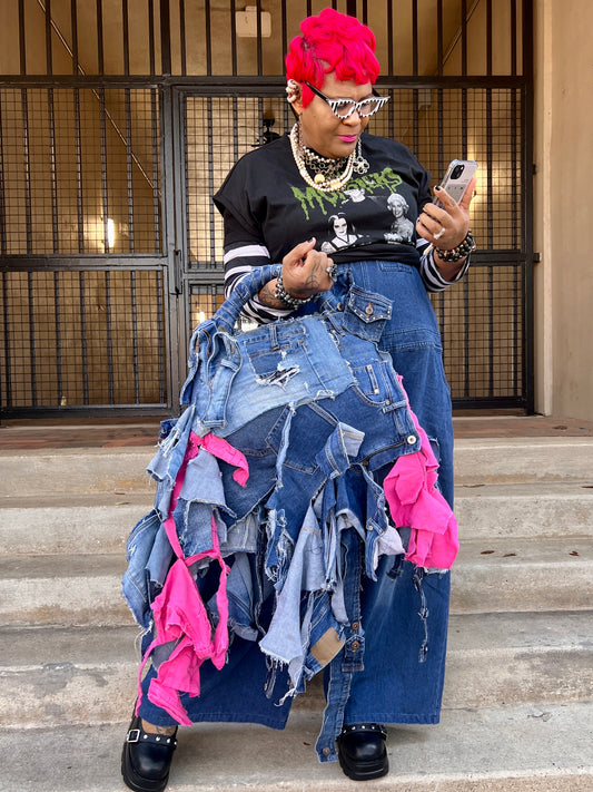 Ugly Pink Denim Grunge Bag Upcycled Oddity