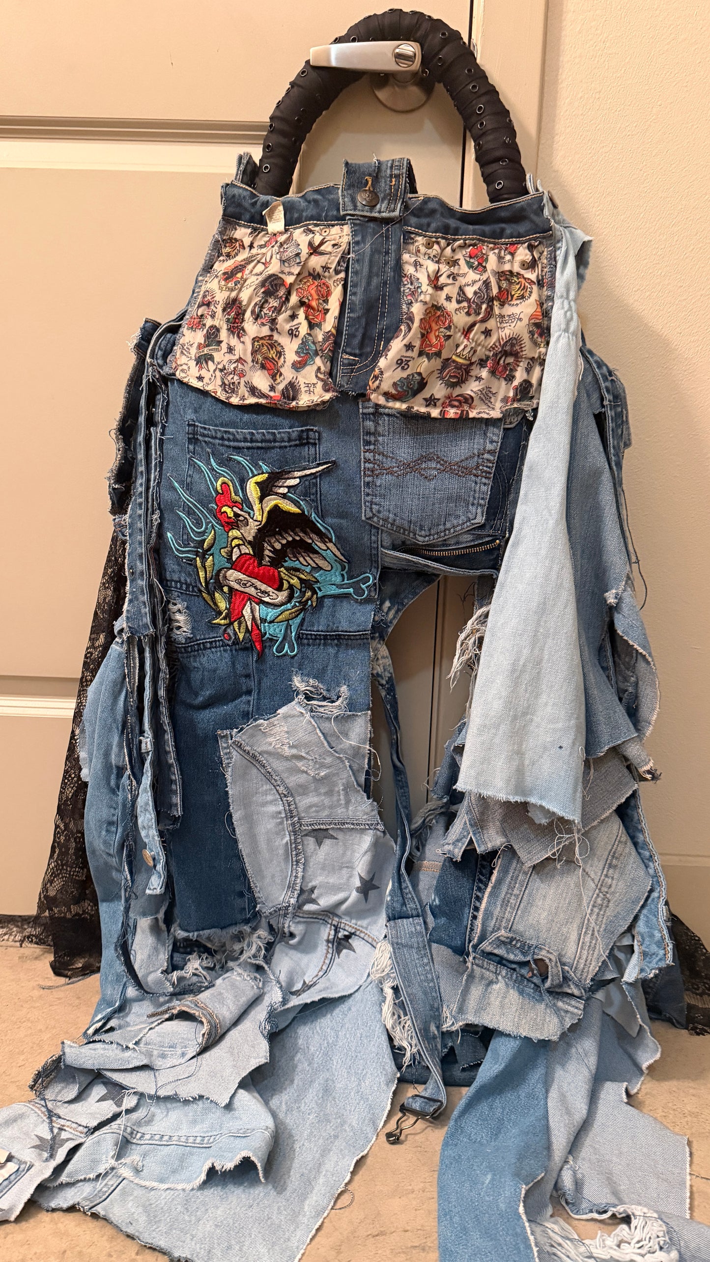 Funky Ugly Denim On Denim Upcycled Grunge Statement Bag