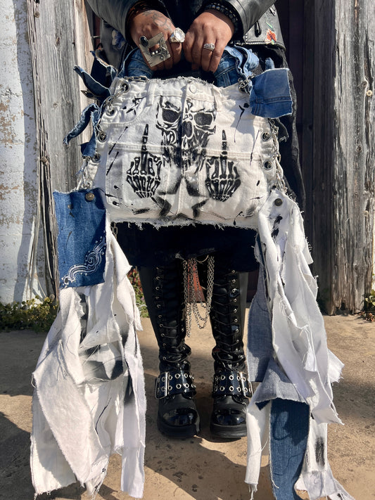 Born A Star Funky Grunge Skull Ugly Denim Bag