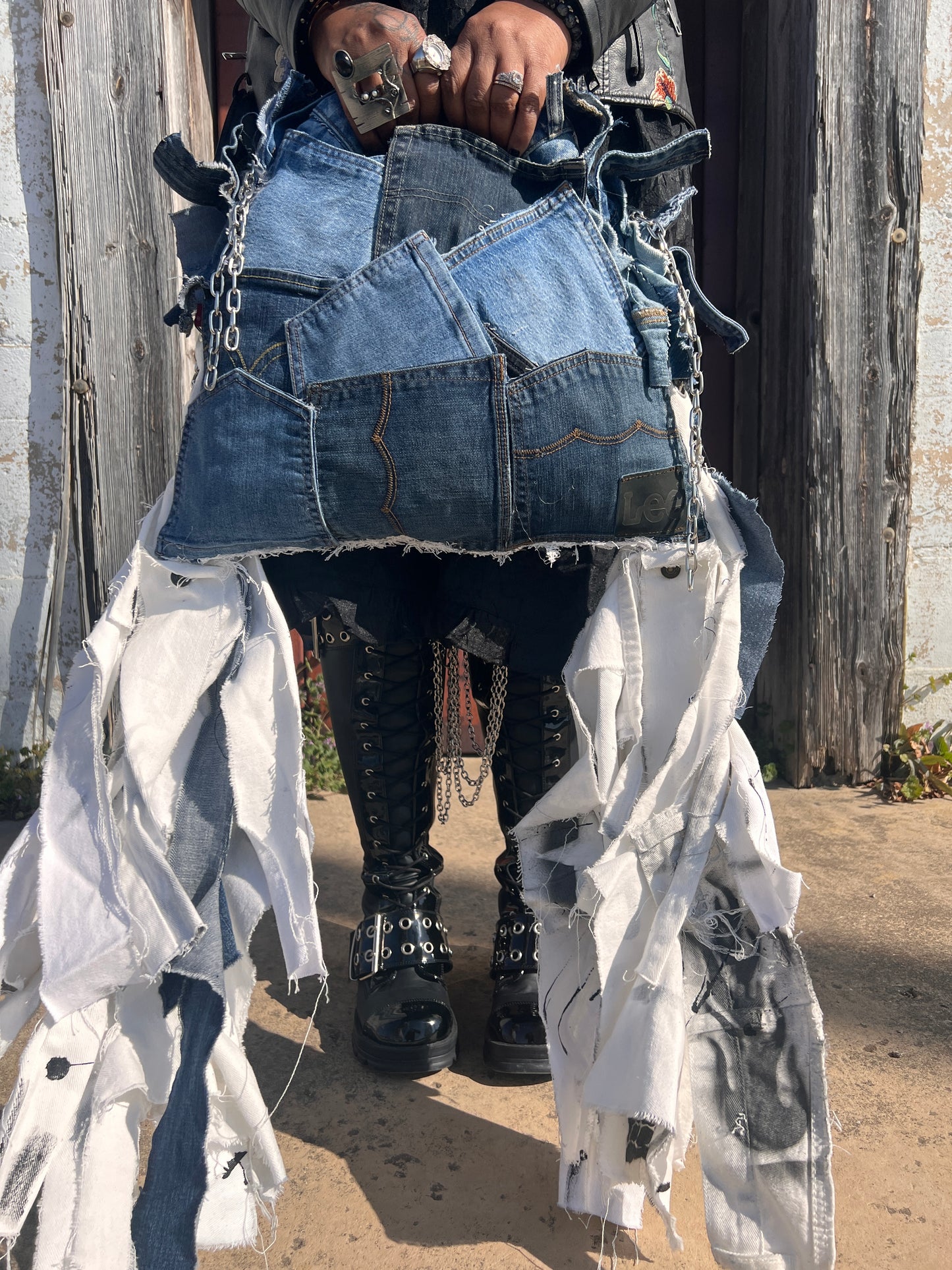 Born A Star Funky Grunge Skull Ugly Denim Bag