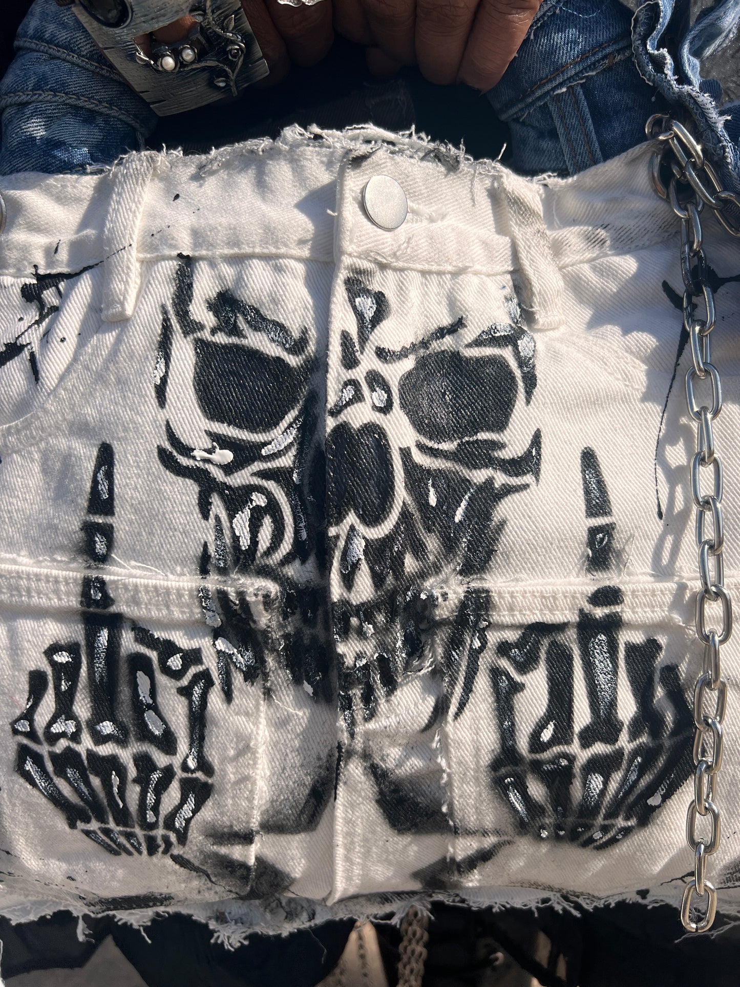Born A Star Funky Grunge Skull Ugly Denim Bag