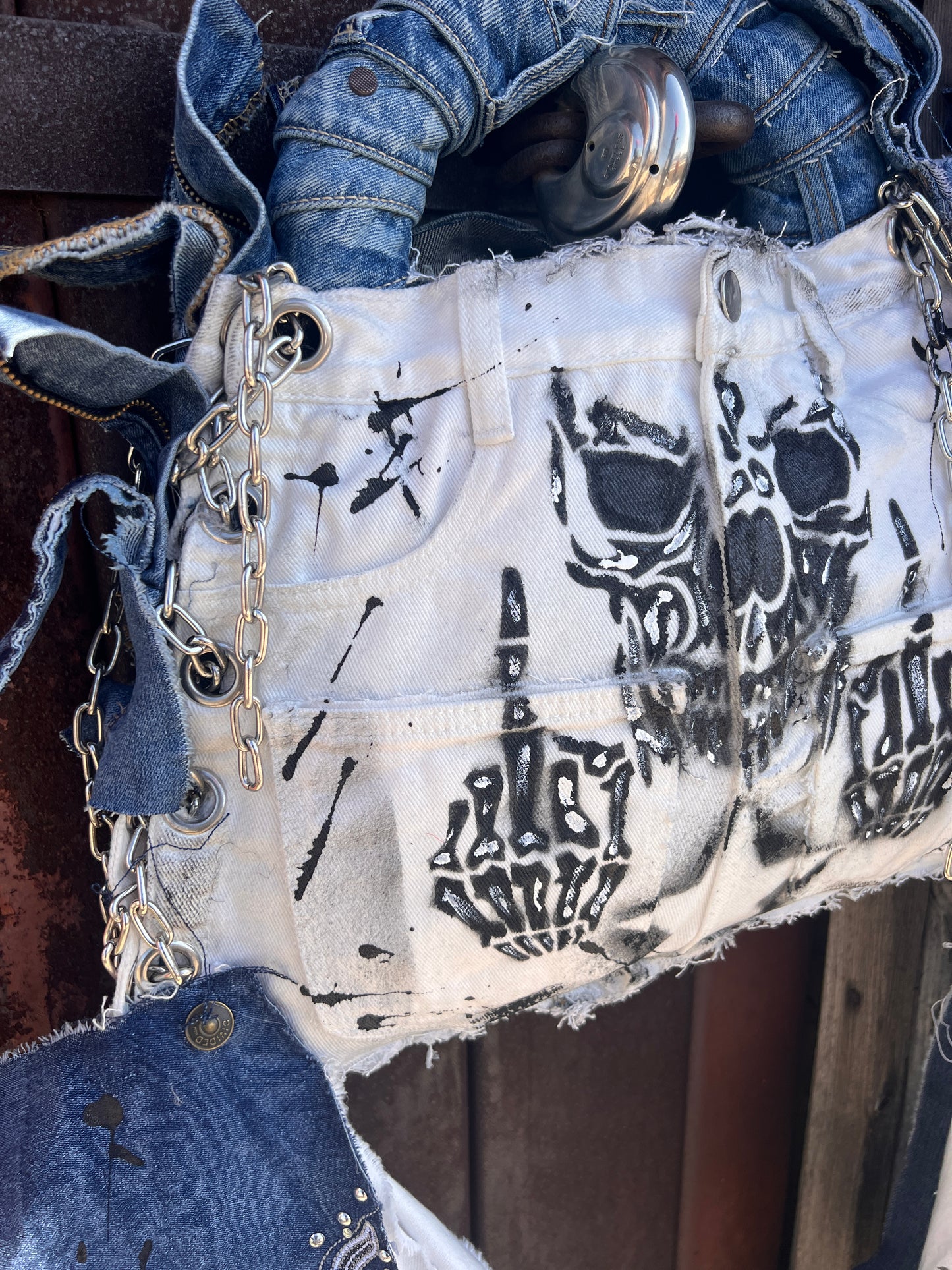 Born A Star Funky Grunge Skull Ugly Denim Bag