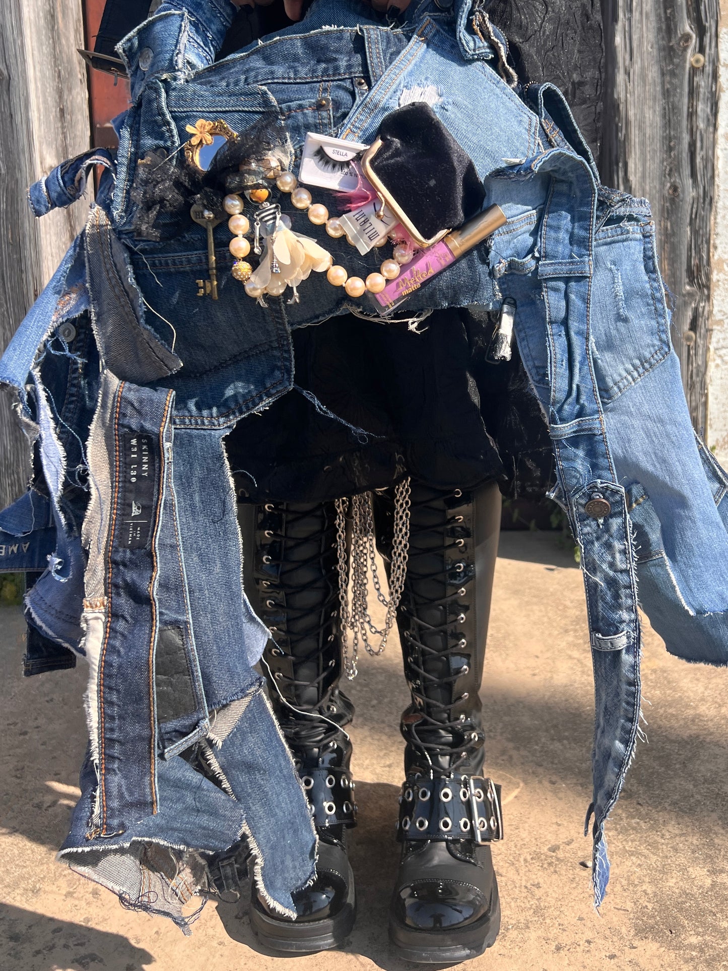 Ugly Funky Junk Doll Denim Grunge Bag