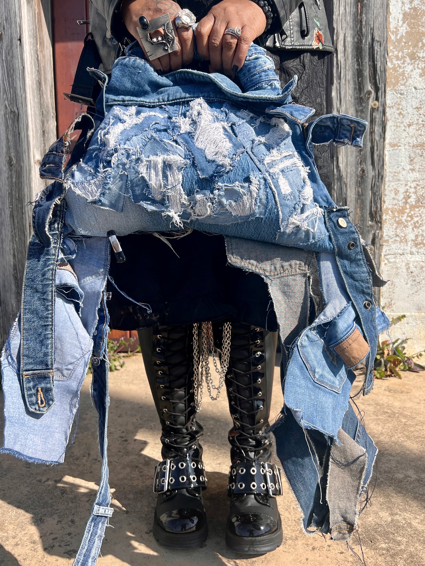 Ugly Funky Junk Doll Denim Grunge Bag