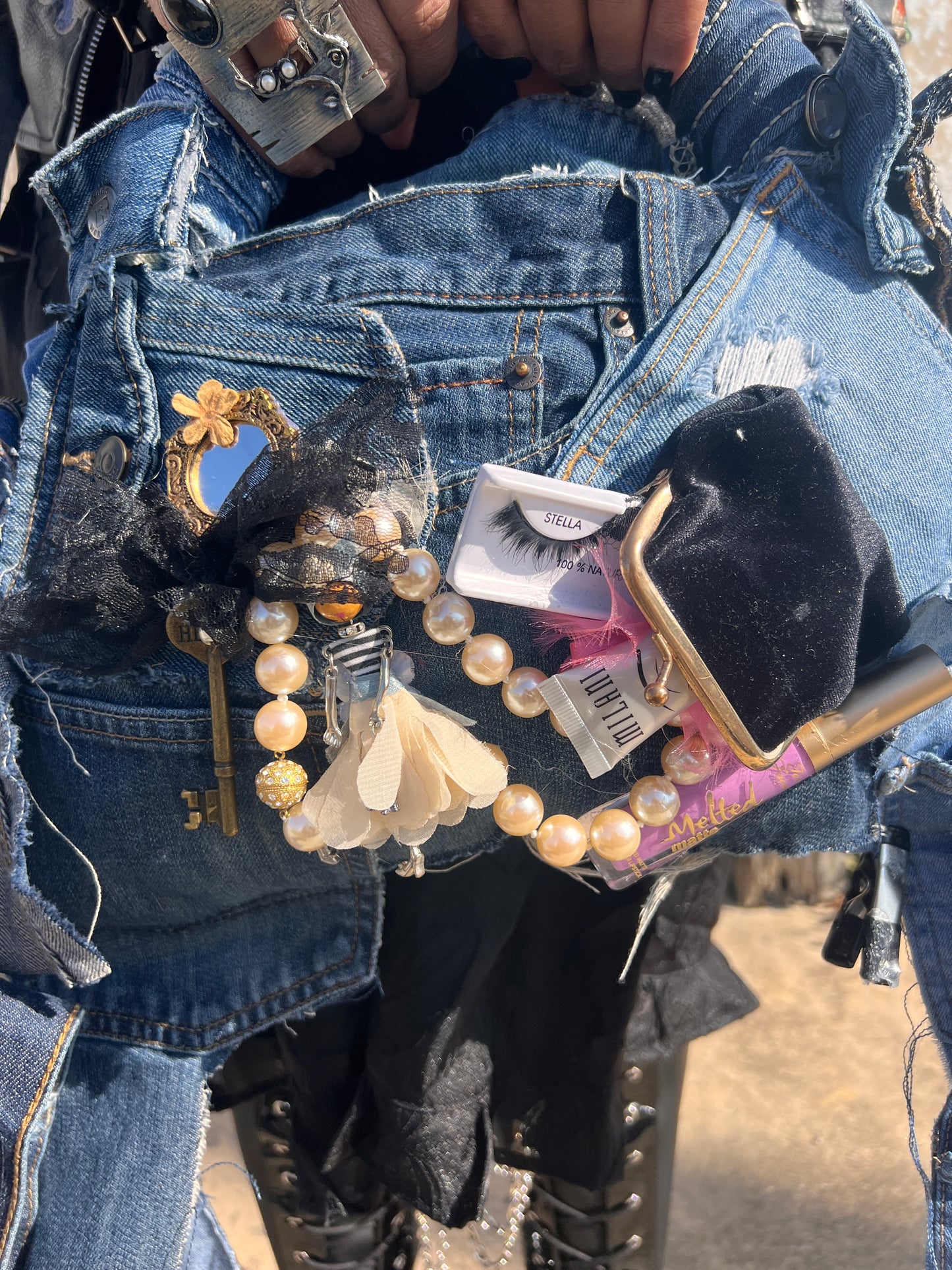 Ugly Funky Junk Doll Denim Grunge Bag