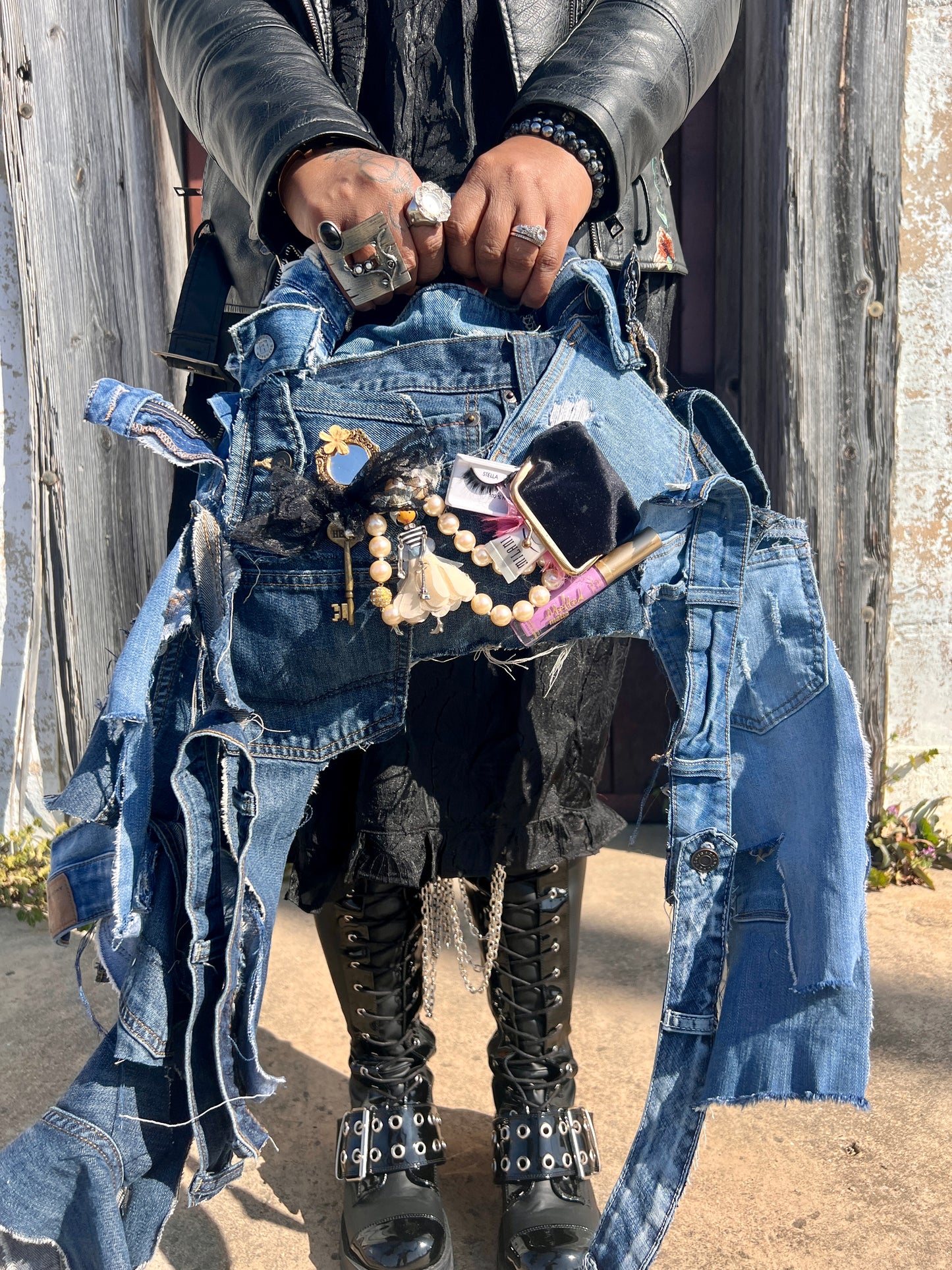 Ugly Funky Junk Doll Denim Grunge Bag
