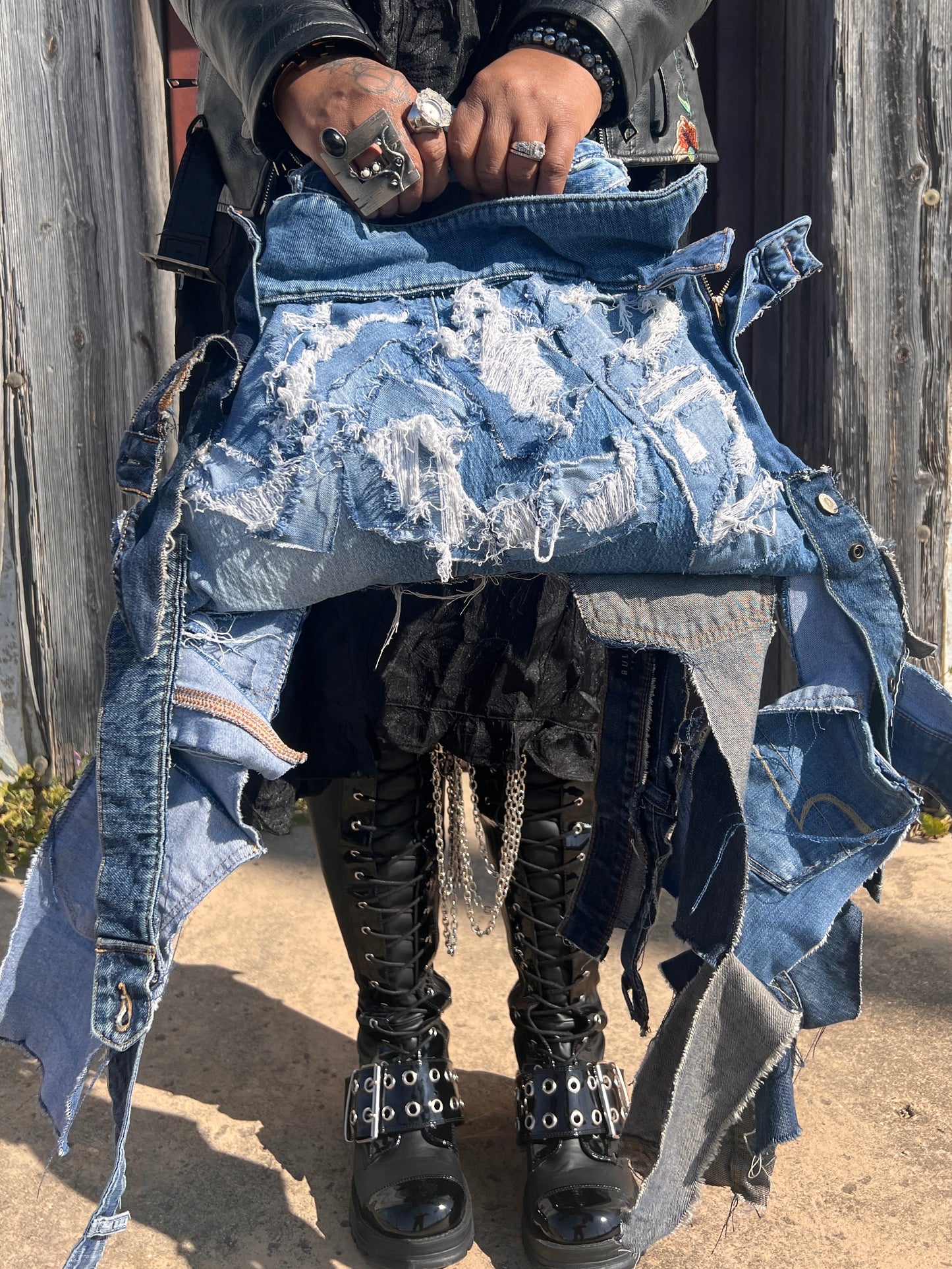 Ugly Funky Junk Doll Denim Grunge Bag