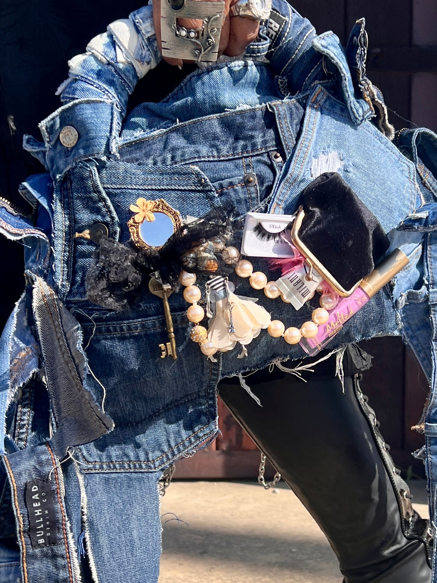Ugly Funky Junk Doll Denim Grunge Bag