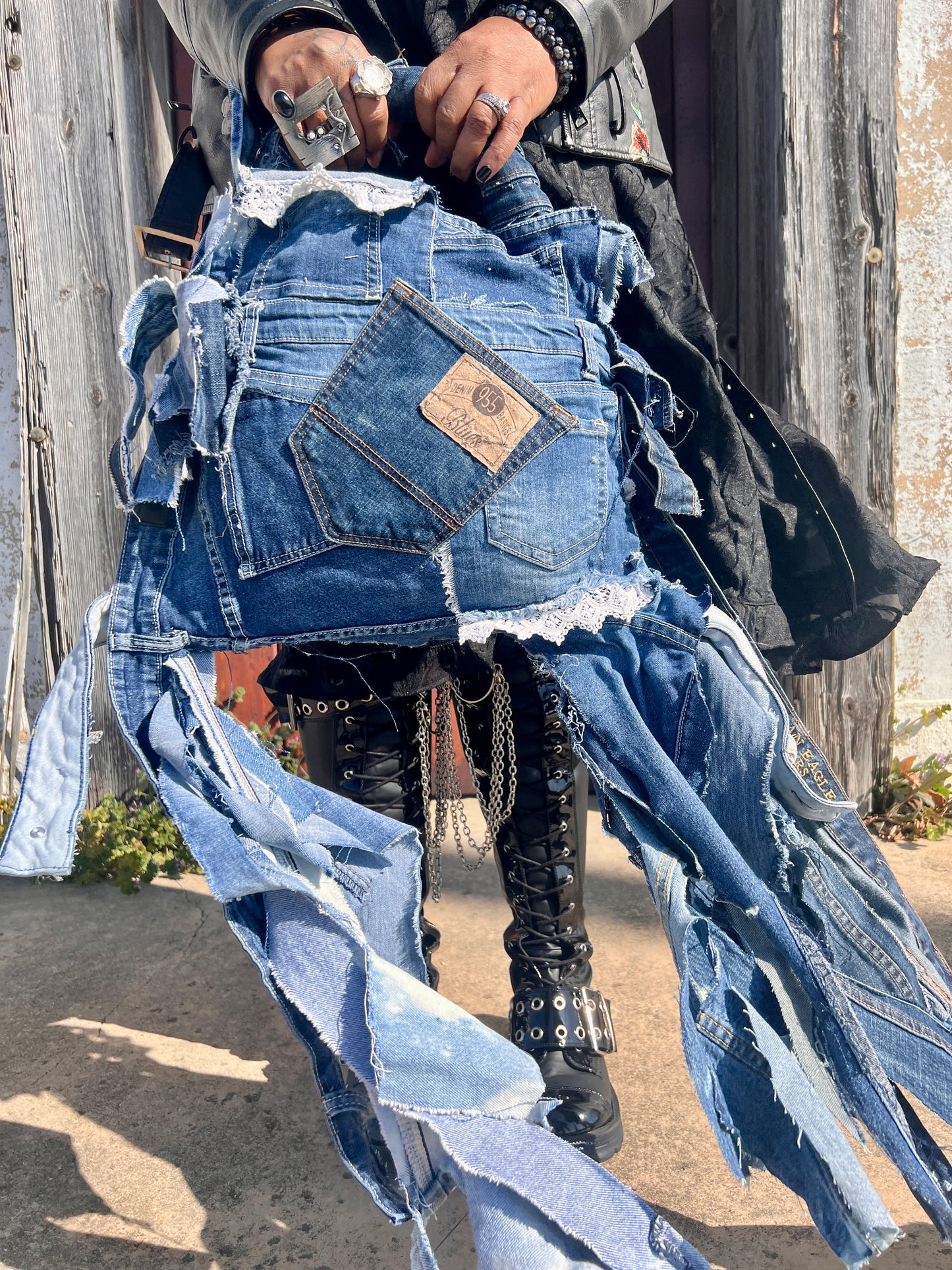 2 Sided Ugly Denim Pocket Shred Bag