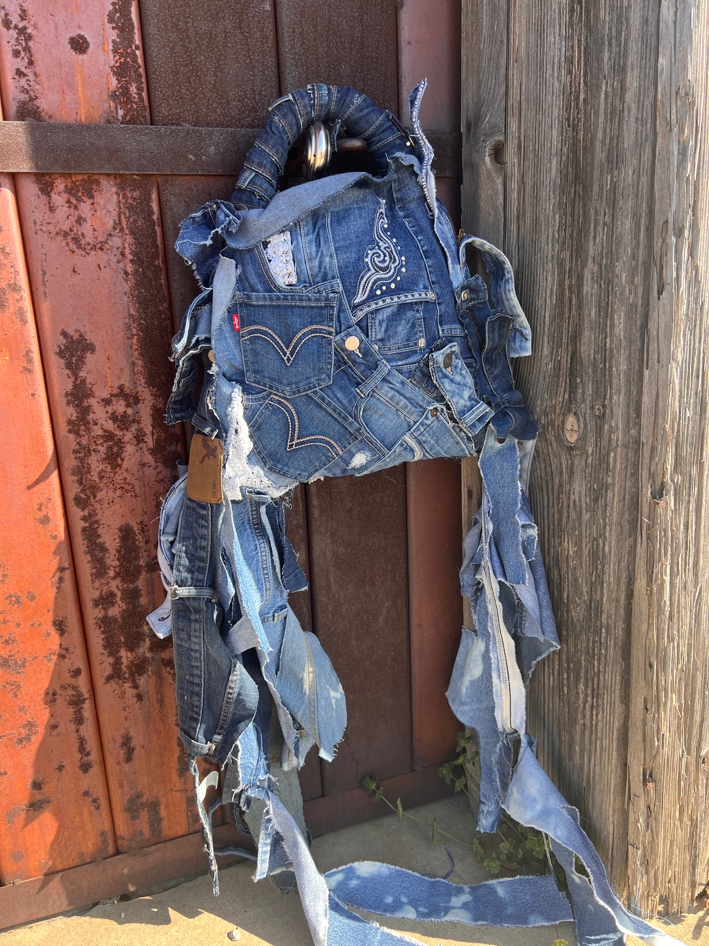 2 Sided Ugly Denim Pocket Shred Bag