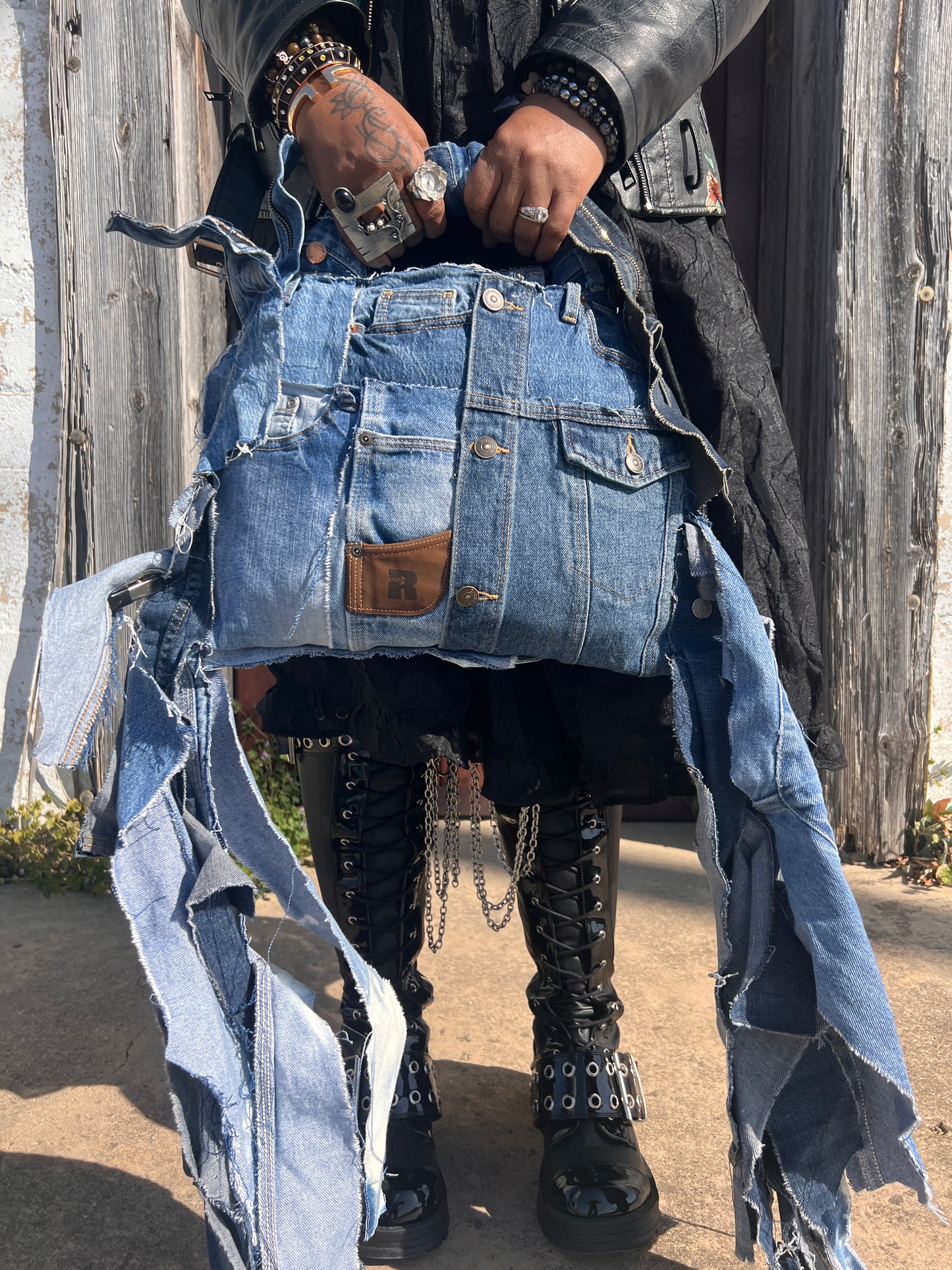 Never Basic Ugly Betty Denim On Denim Grunge Statement Bag