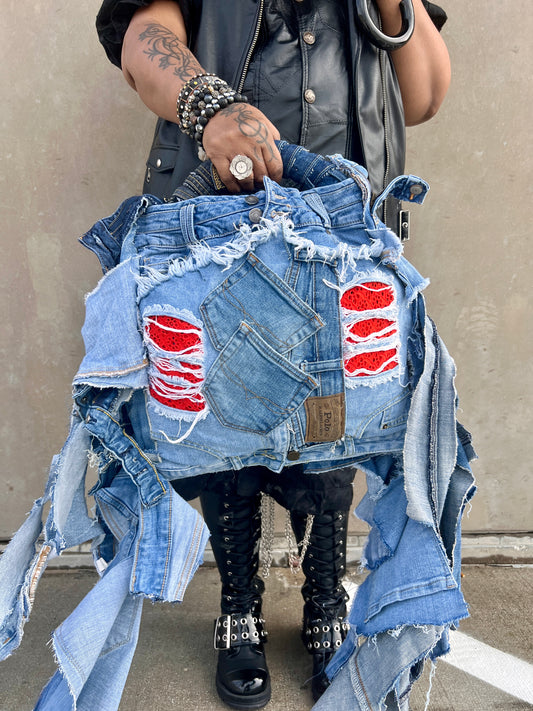 Ugly Popping Orange Color Shred Denim Reworked Bag!