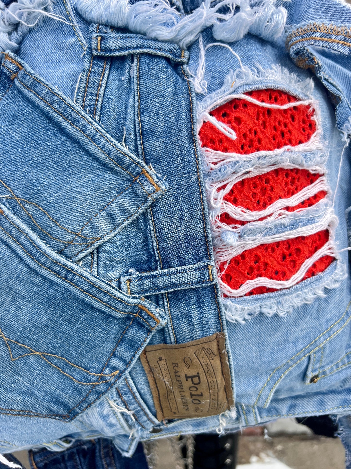 Ugly Popping Orange Color Shred Denim Reworked Bag!