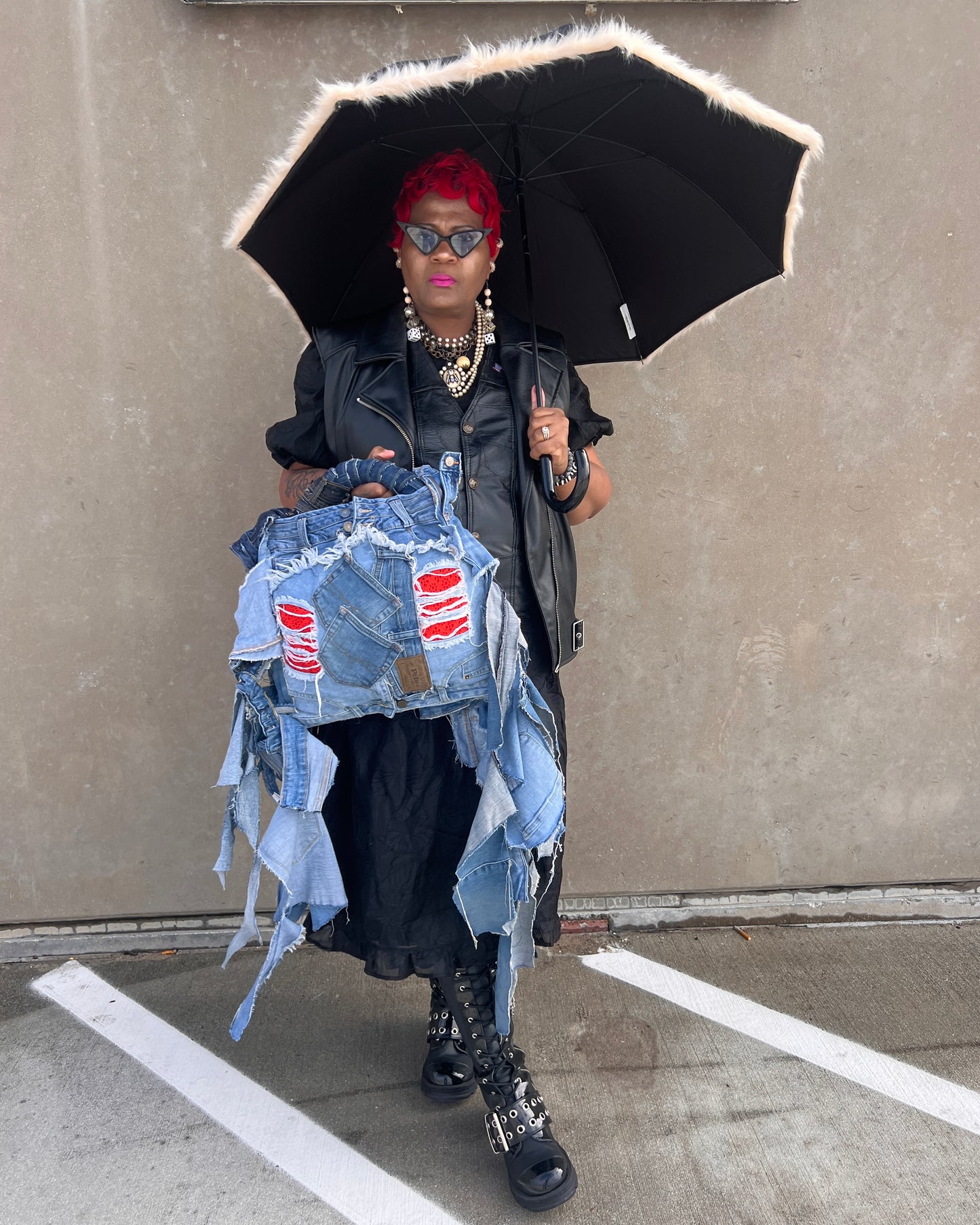 Ugly Popping Orange Color Shred Denim Reworked Bag!