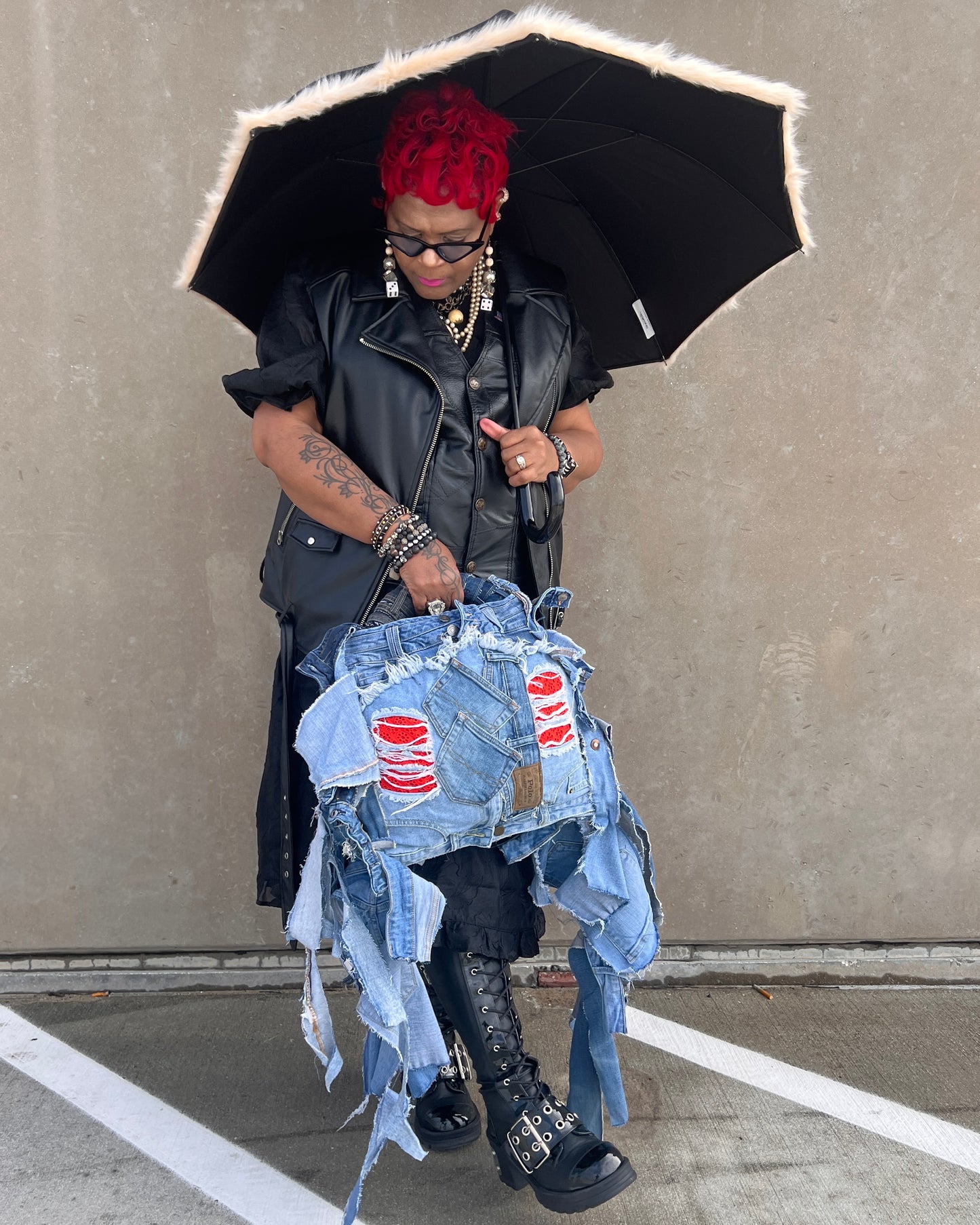 Ugly Popping Orange Color Shred Denim Reworked Bag!