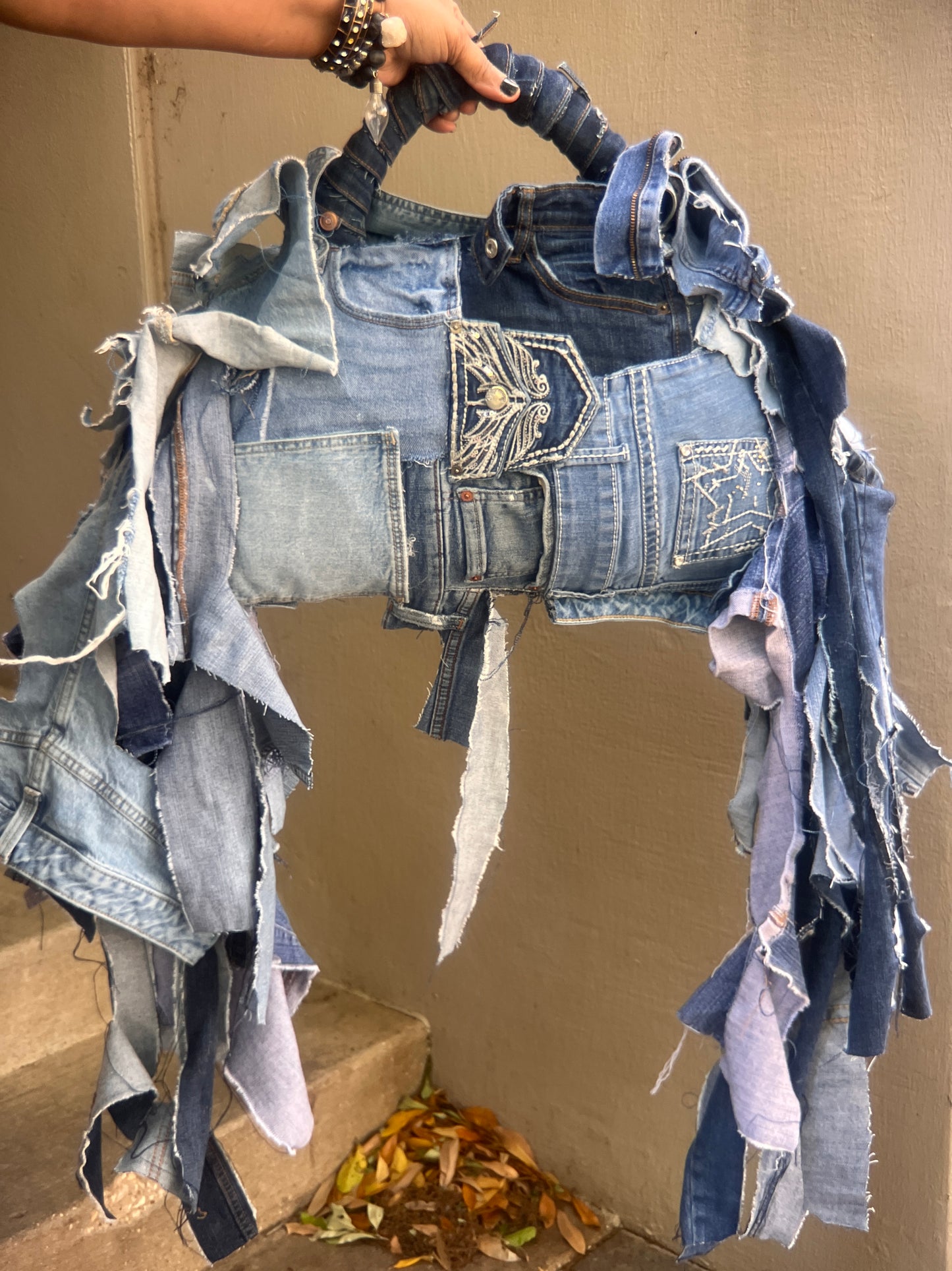 UGLY IS PRETTY DENIM TOTE BAG: ANTI-BULLYING STATEMENT ART #5 XL
