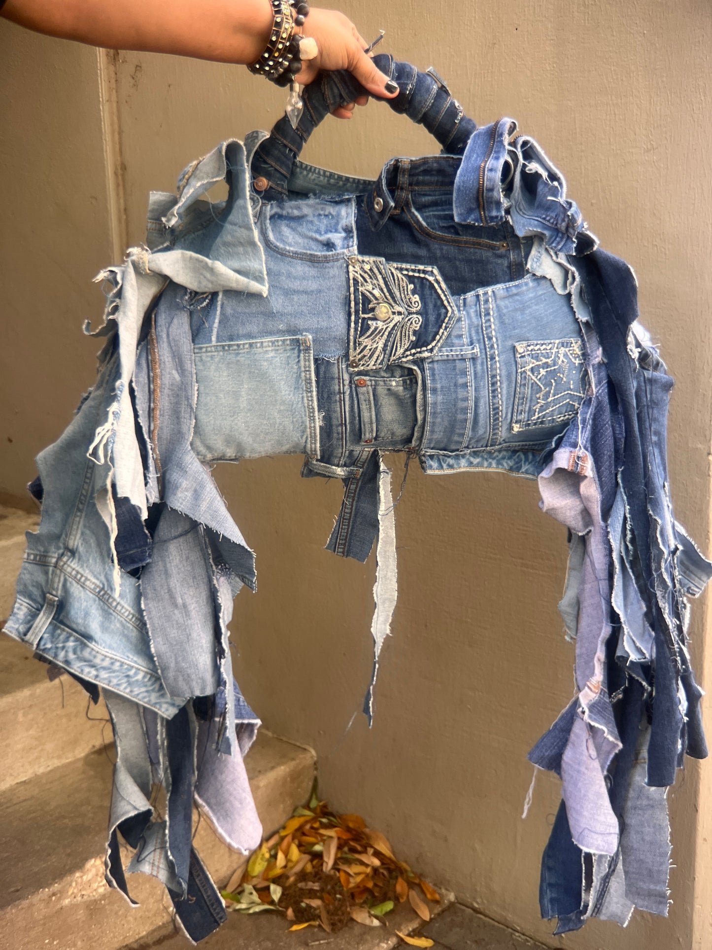 UGLY IS PRETTY DENIM TOTE BAG: ANTI-BULLYING STATEMENT ART #5 XL