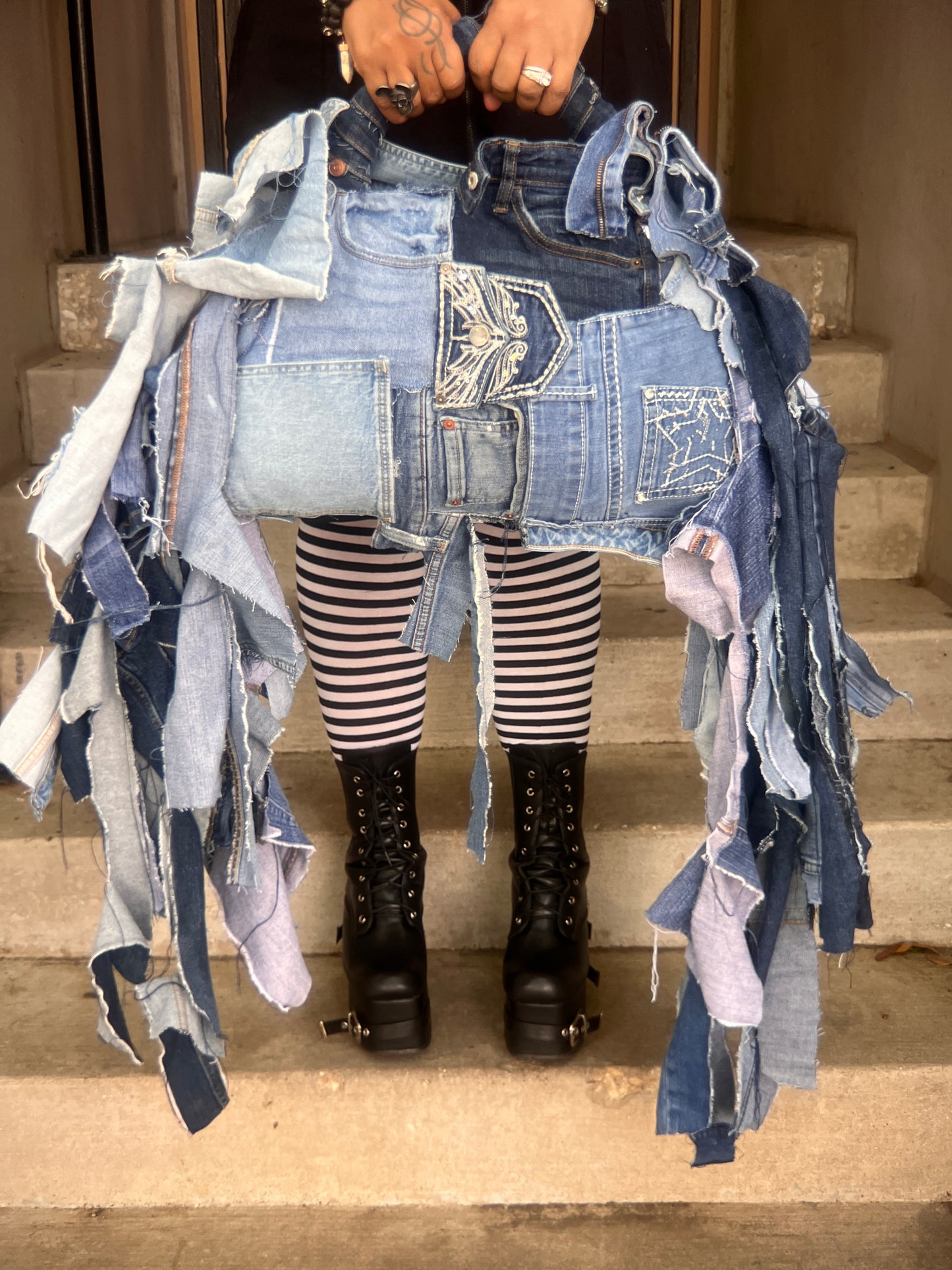 UGLY IS PRETTY DENIM TOTE BAG: ANTI-BULLYING STATEMENT ART #5 XL