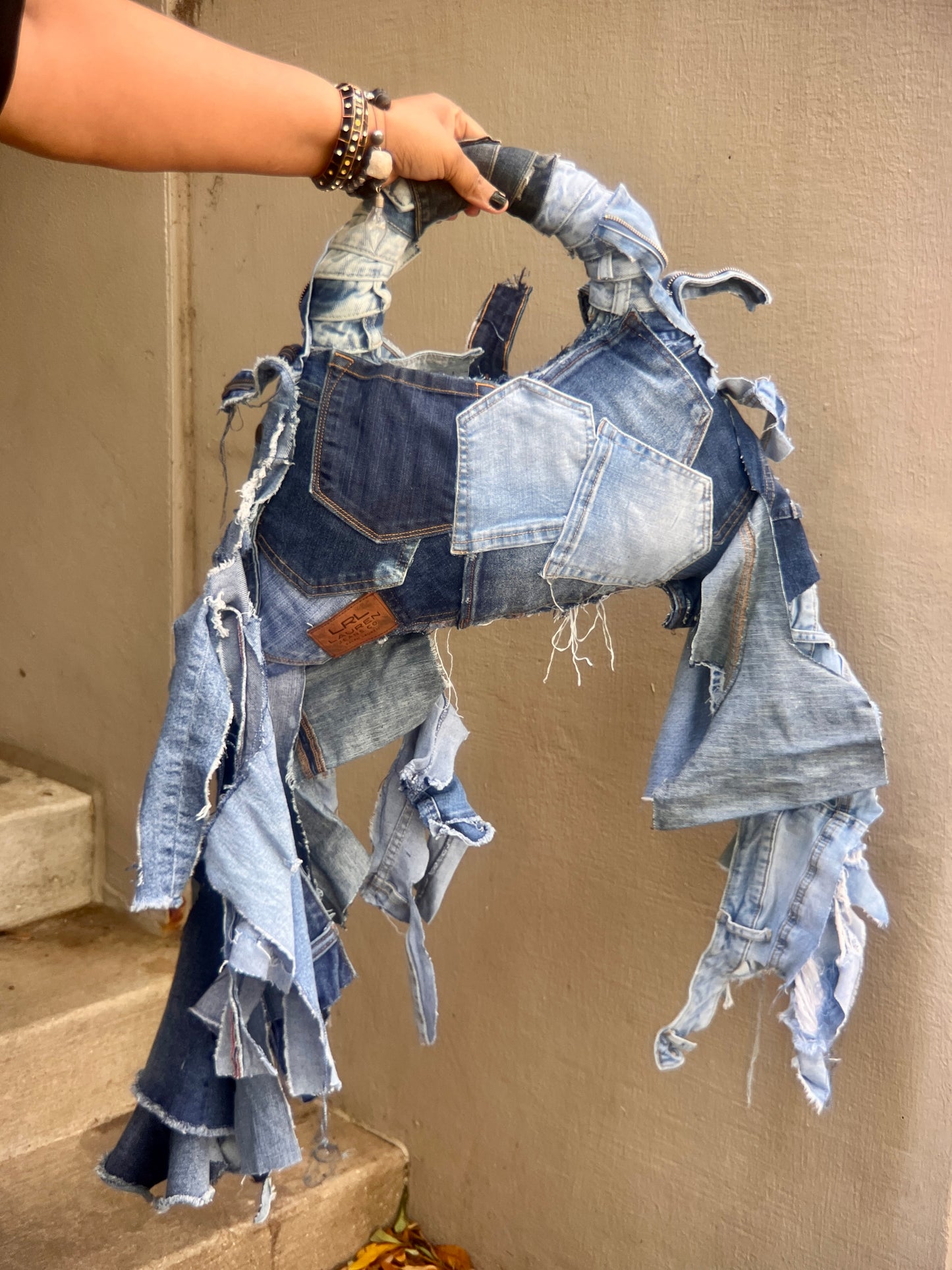 Ugly Moon Shaped Denim on Denim Shoulder Bag