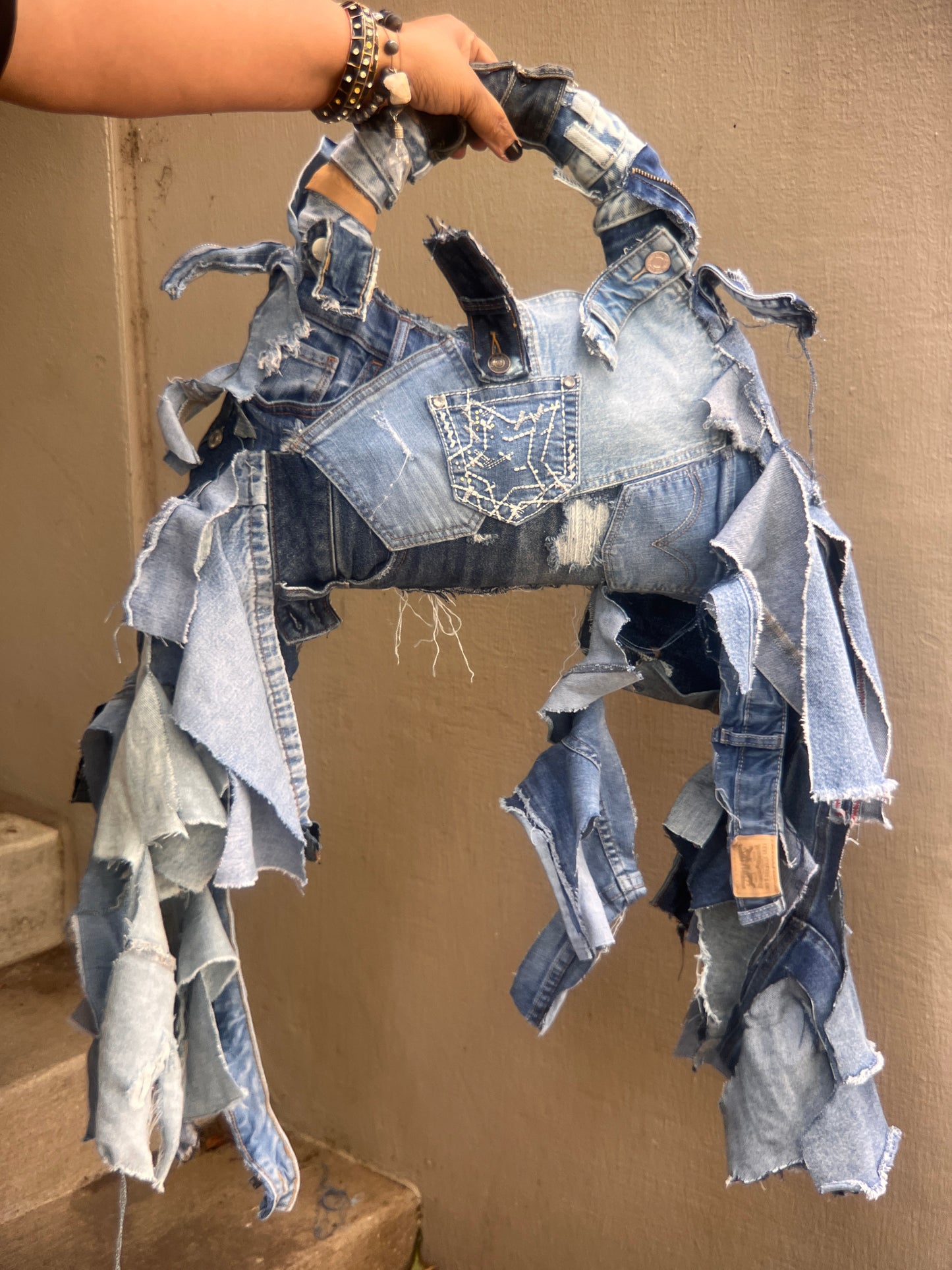 Ugly Moon Shaped Denim on Denim Shoulder Bag