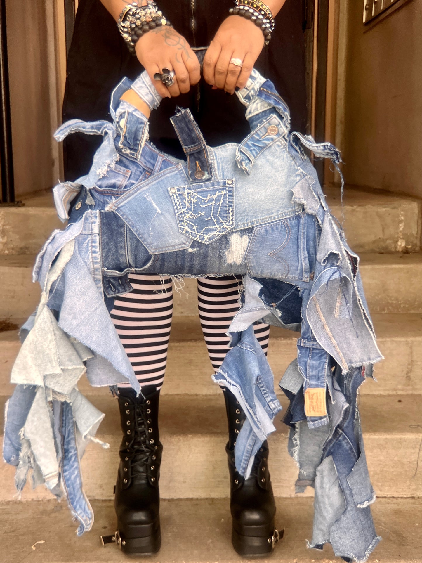 Ugly Moon Shaped Denim on Denim Shoulder Bag