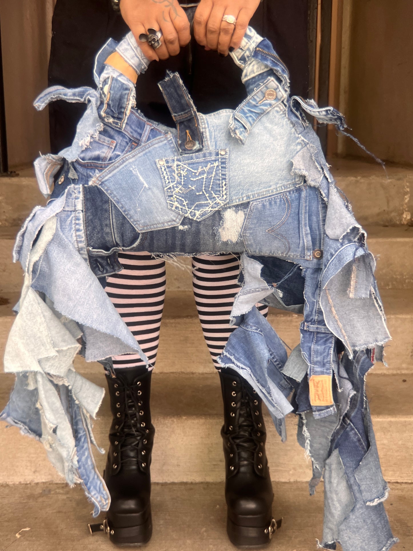 Ugly Moon Shaped Denim on Denim Shoulder Bag