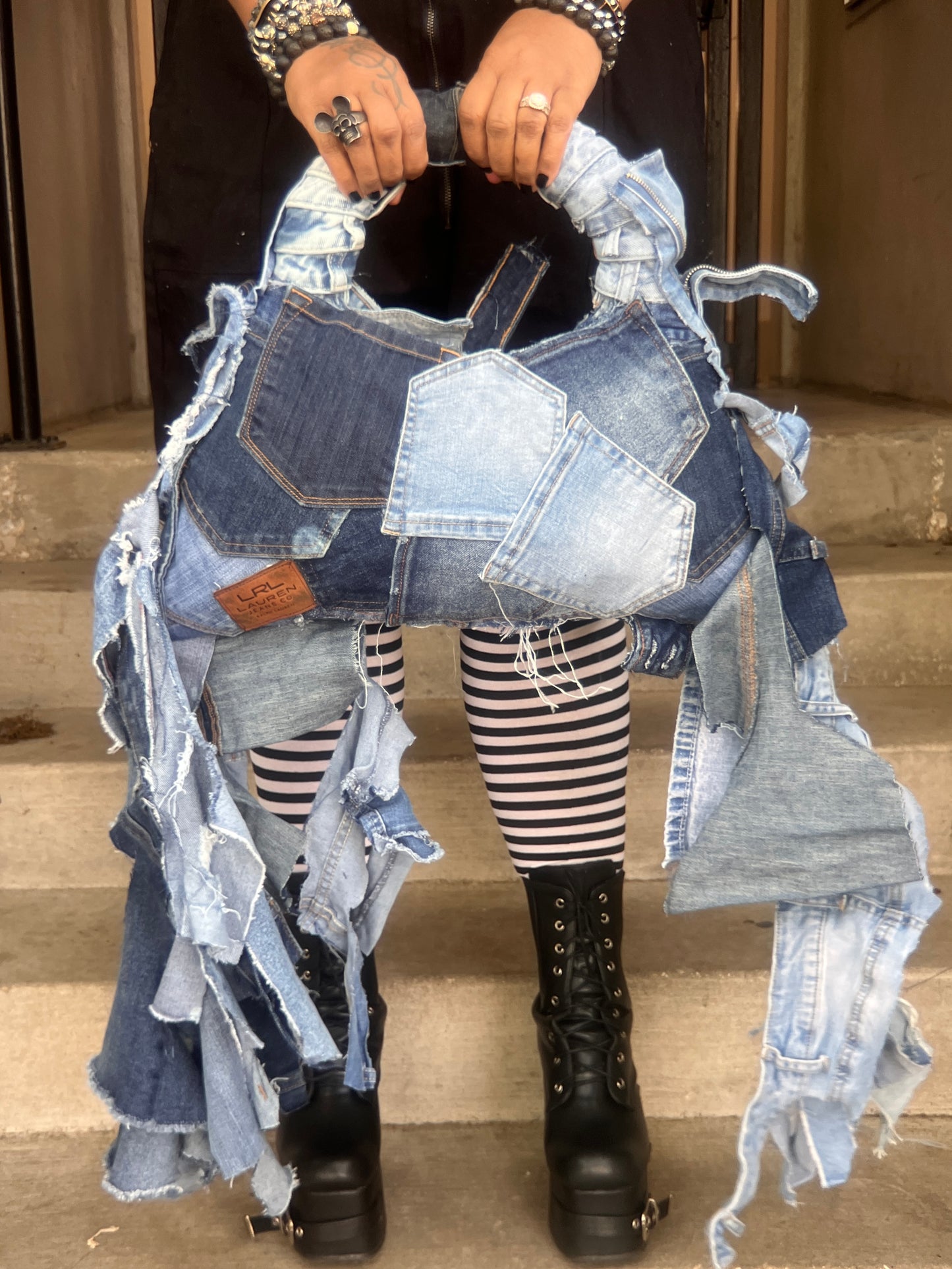 Ugly Moon Shaped Denim on Denim Shoulder Bag