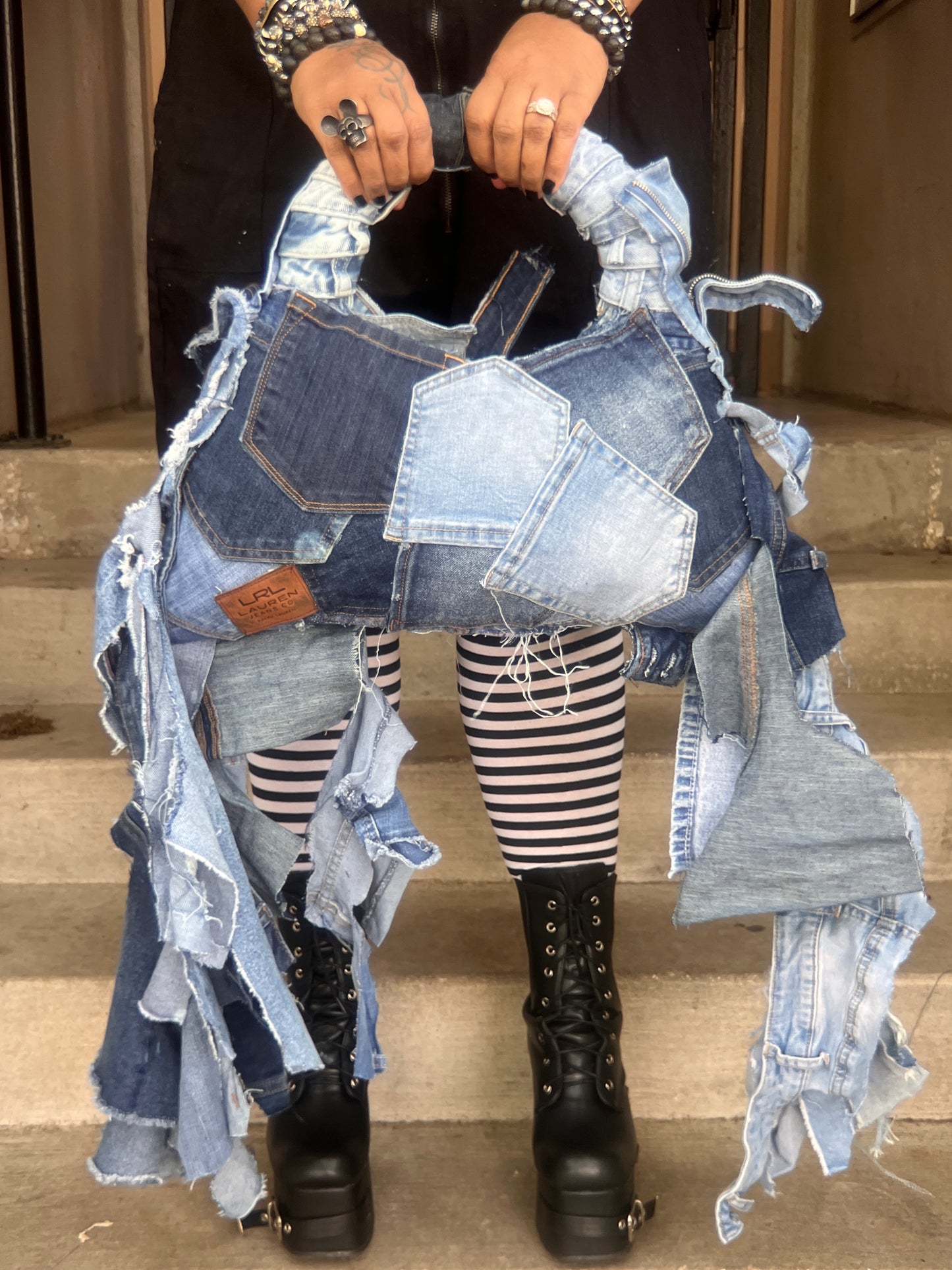 Ugly Moon Shaped Denim on Denim Shoulder Bag