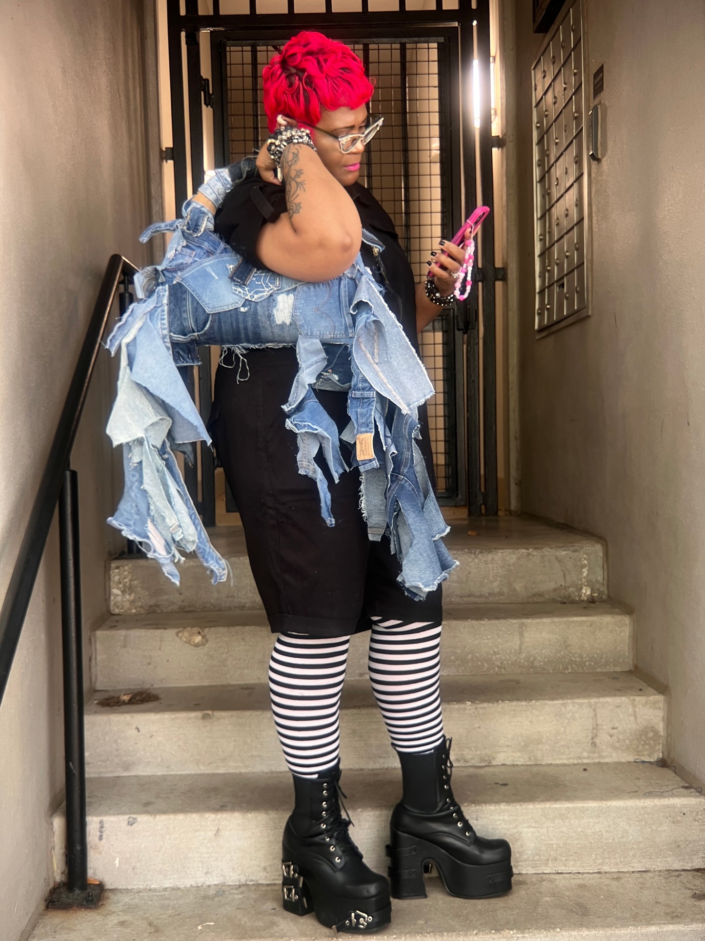 Ugly Moon Shaped Denim on Denim Shoulder Bag