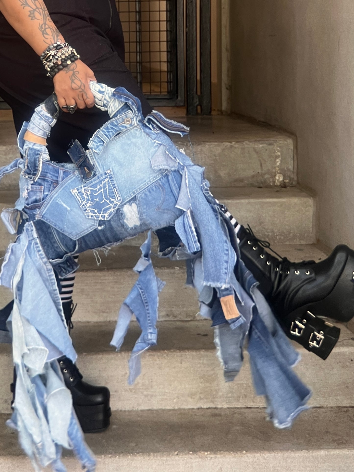 Ugly Moon Shaped Denim on Denim Shoulder Bag