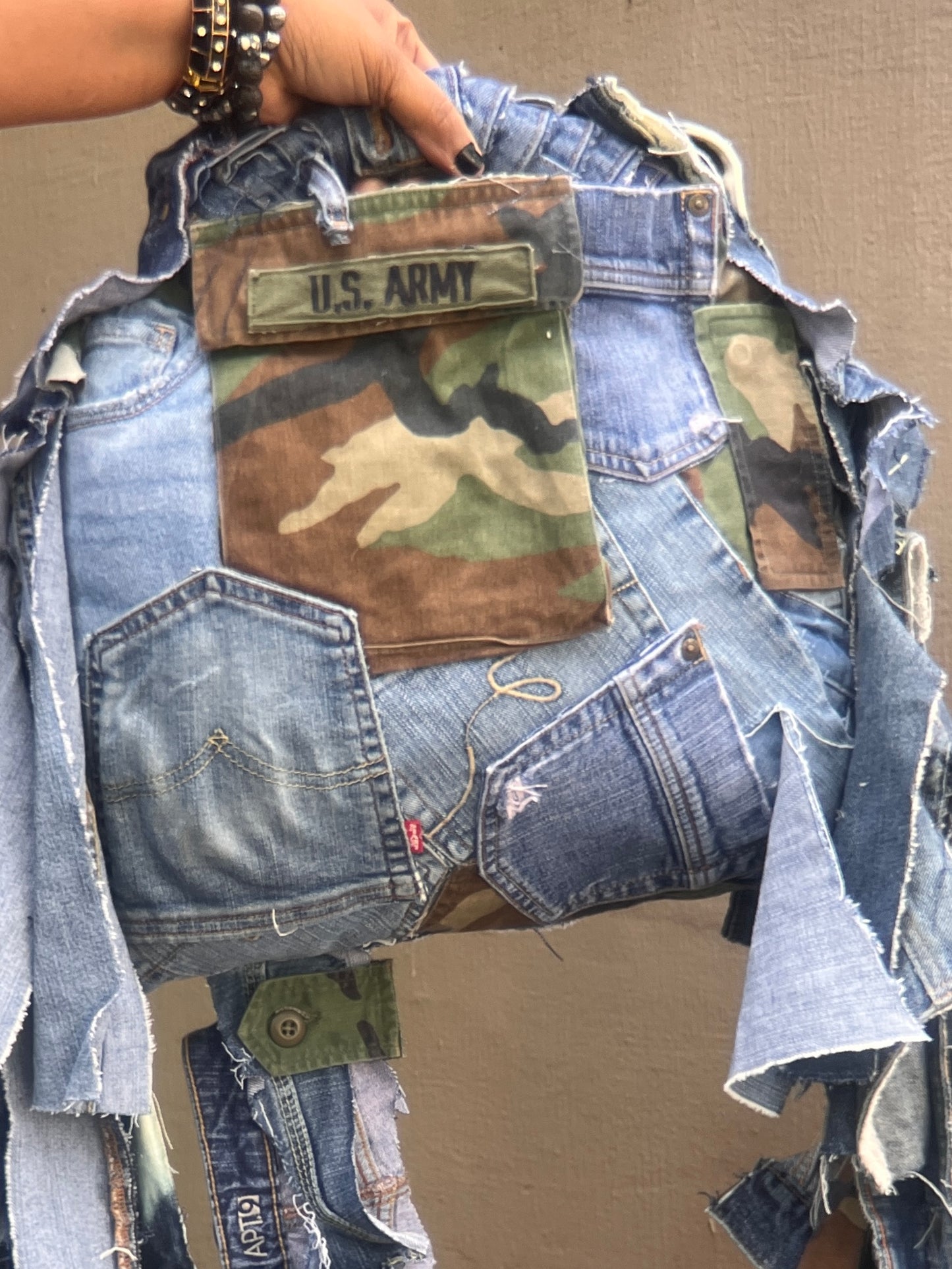 Ugly Reworked Camo Style Army Denim Purse XL